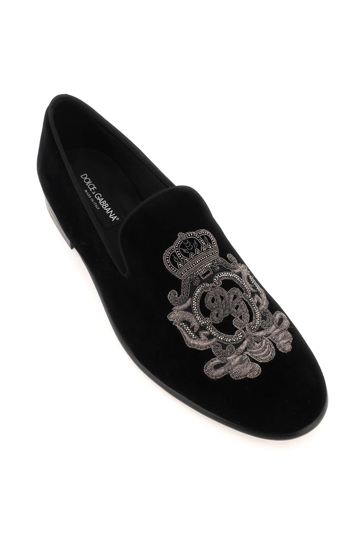 Shop Dolce & Gabbana Velvet Loafers In Nero Gun Metal (black)