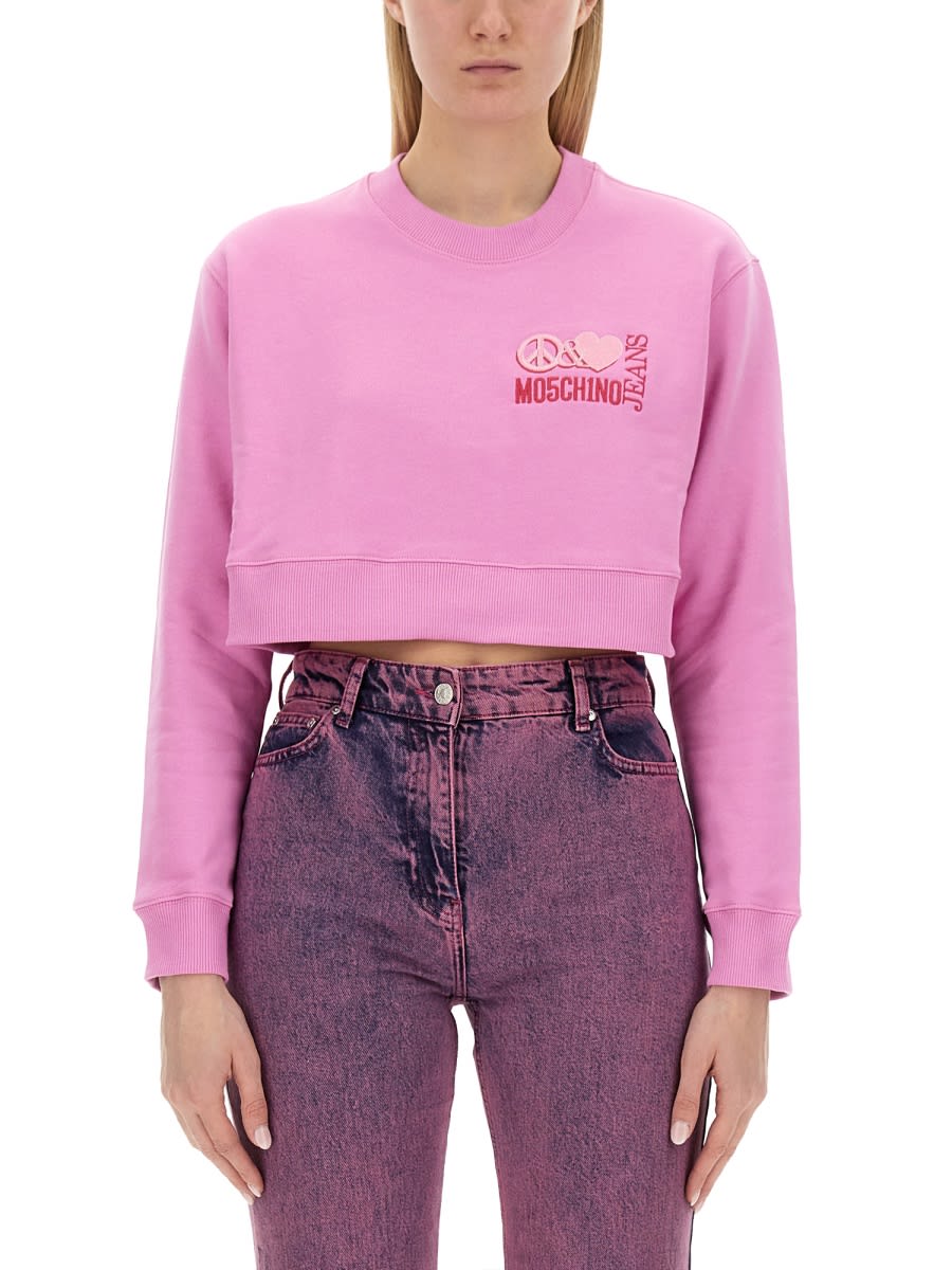 Shop M05ch1n0 Jeans Sweatshirt With Logo In Pink