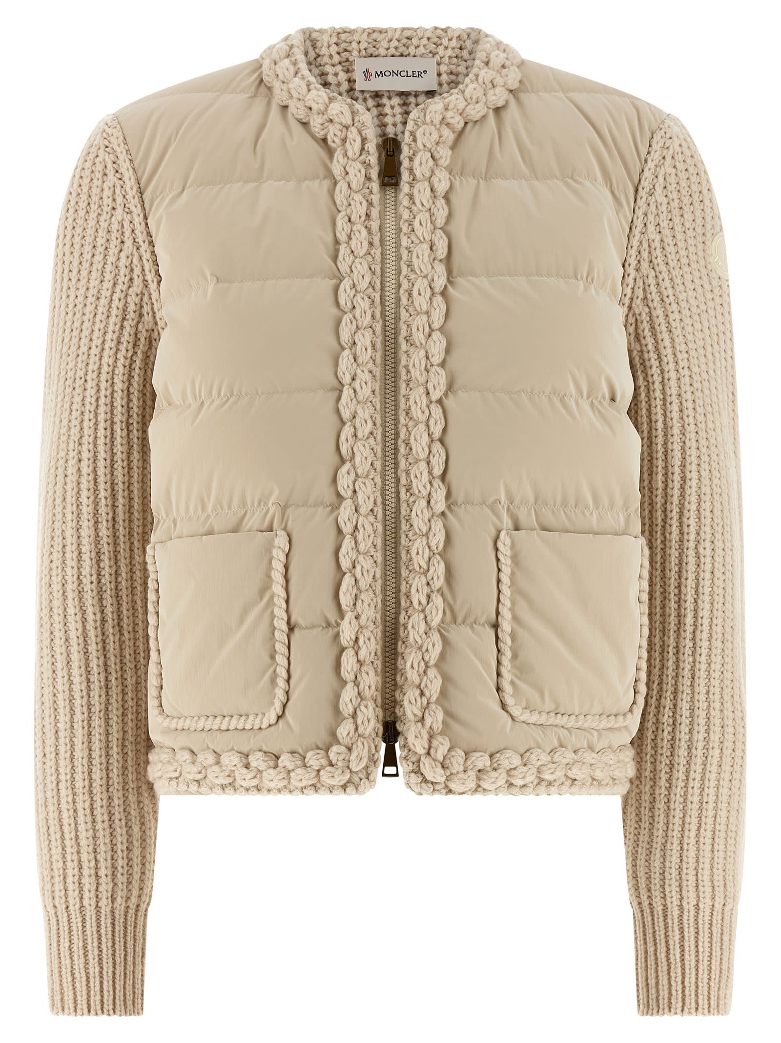 Moncler Padded Cardigan Sweaters And Cardigans Beige In Brown