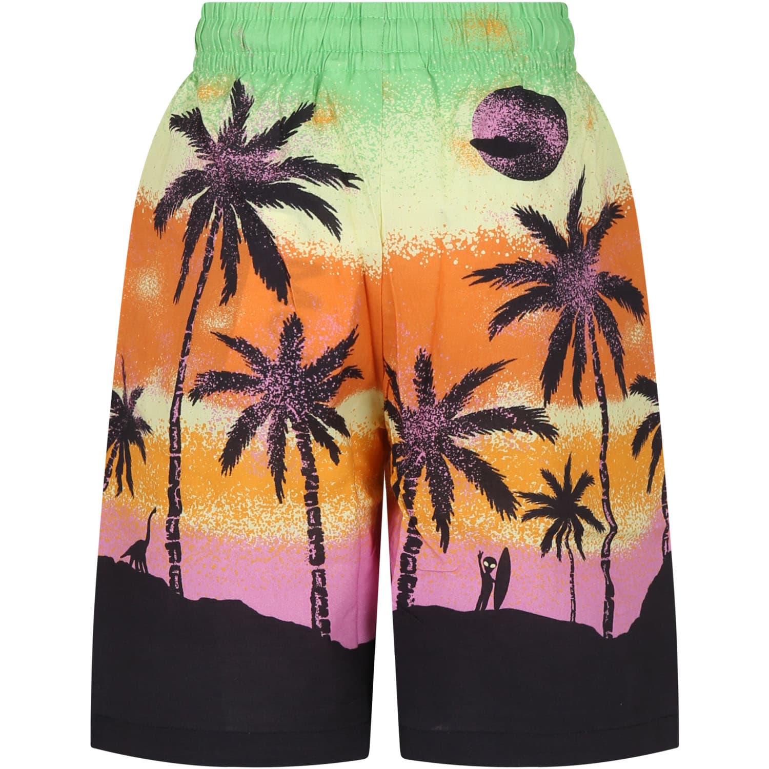 Shop Molo Green Shorts For Boy With Alien And Tree Print In Multicolor