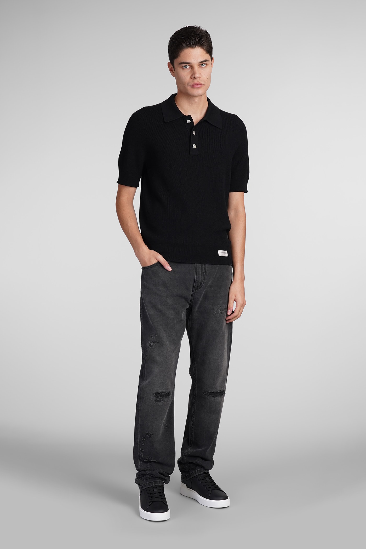 Shop Balmain Polo In Black Wool