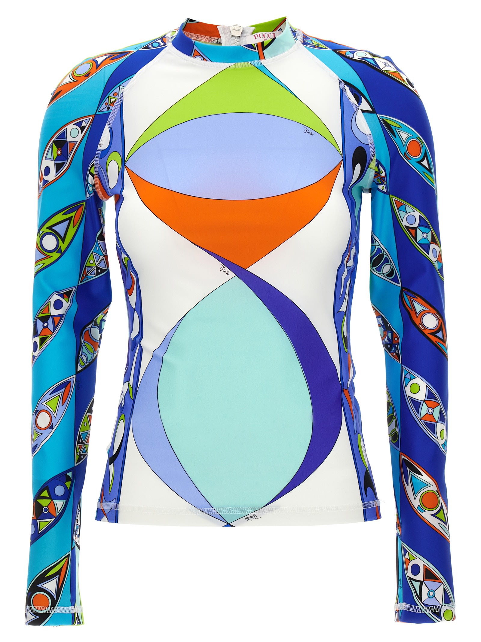Pucci Abstract-print Long-sleeved Top In Blue/white