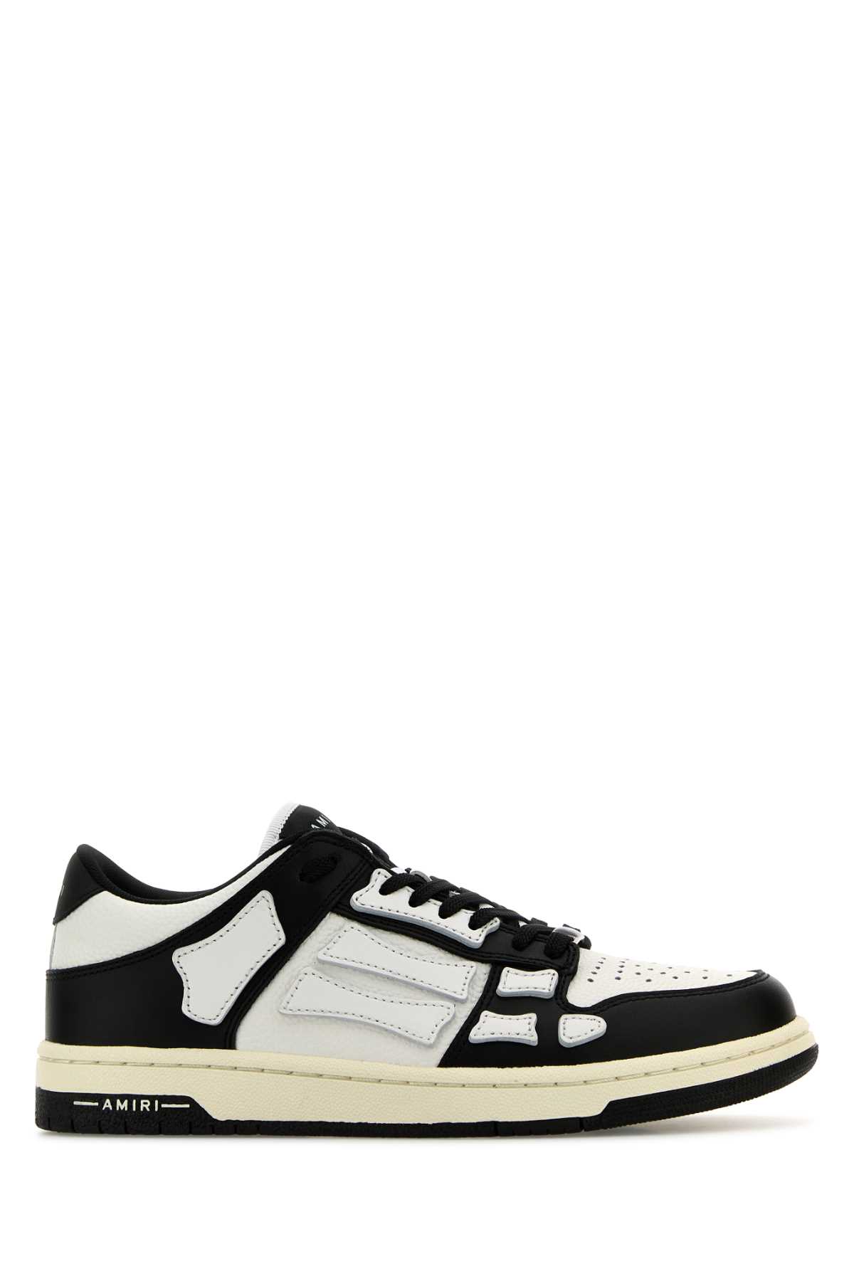 Shop Amiri Two-tone Leather Skel Sneakers In Blackwhite