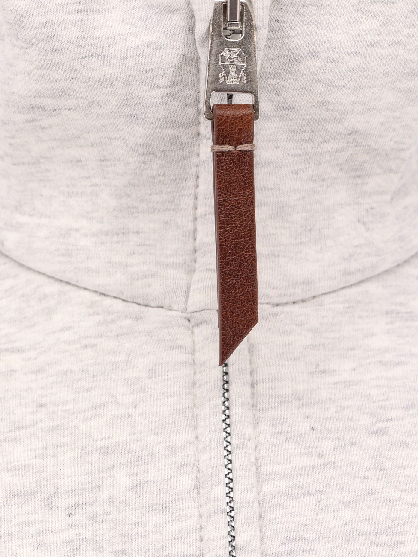 Brunello Cucinelli Cotton Sweatshirt With Leather Profiles In Grey