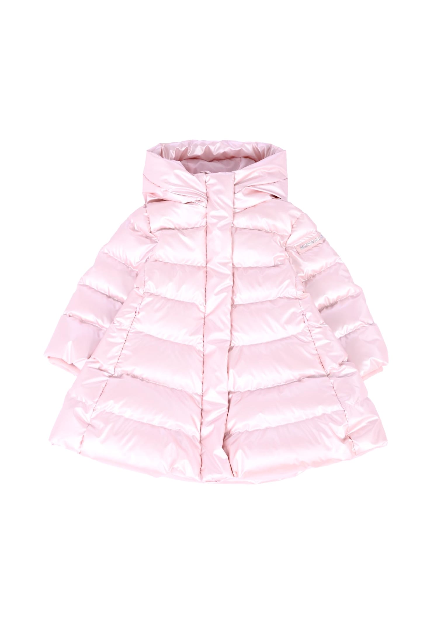 Monnalisa Pink Down Jacket For Baby Girl With Logo In Pink