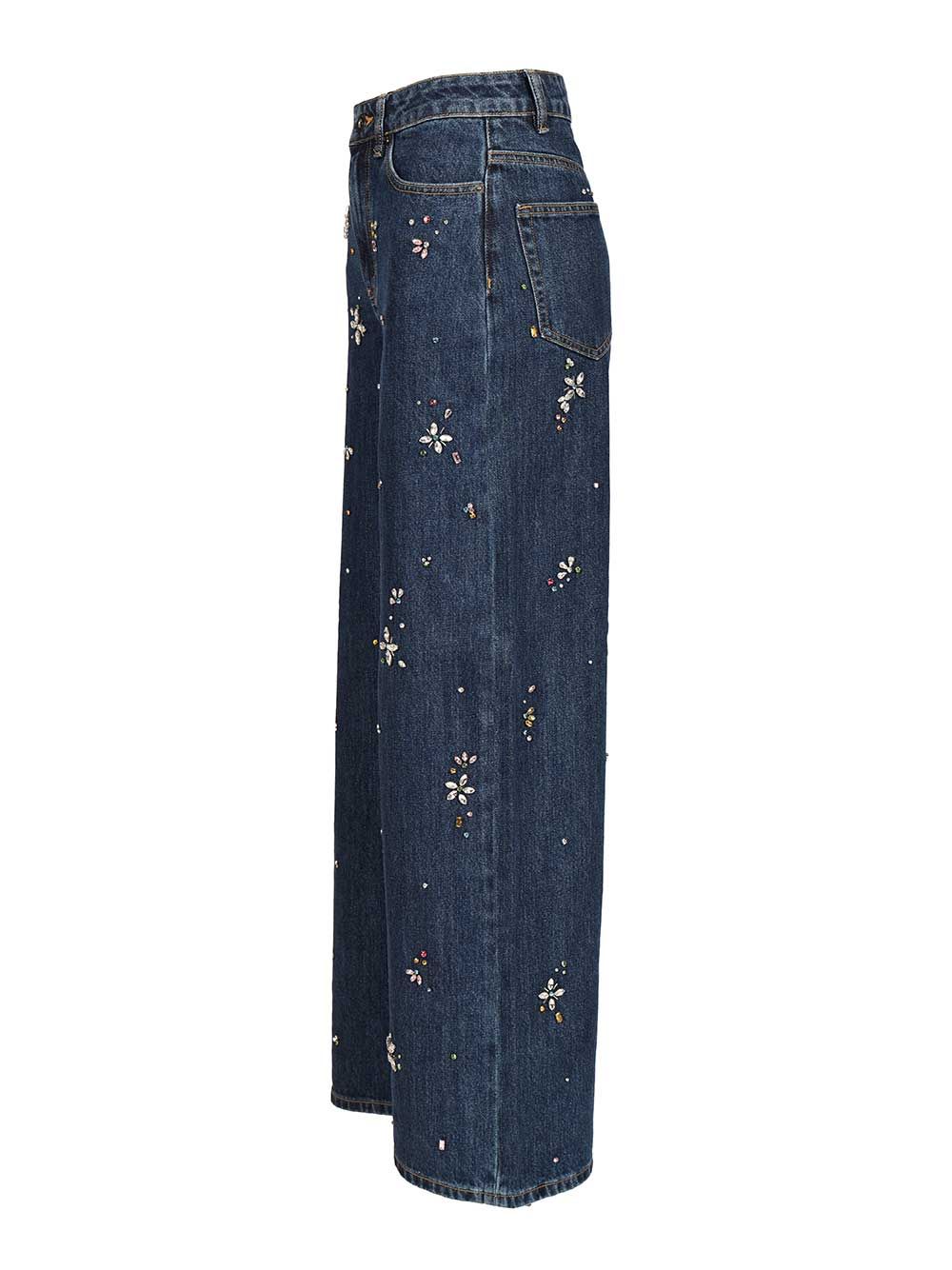 Self-portrait Wide Leg Denim Jeans In Blue