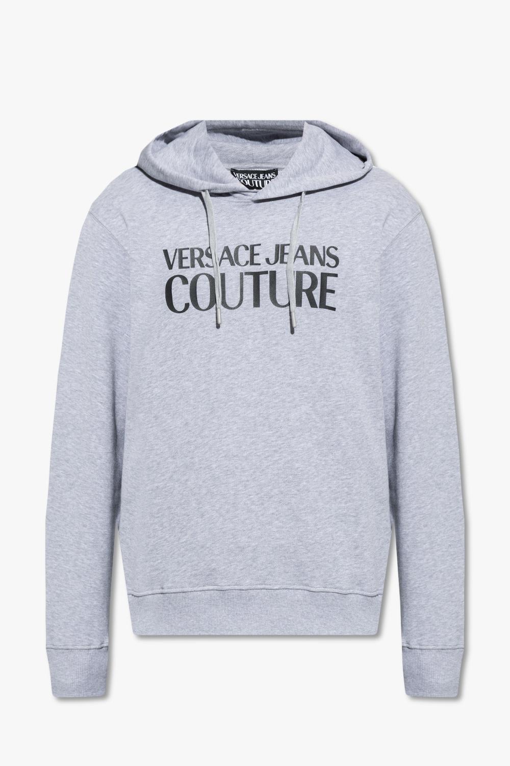 Shop Versace Jeans Couture Hoodie With Logo In Grigio Perla