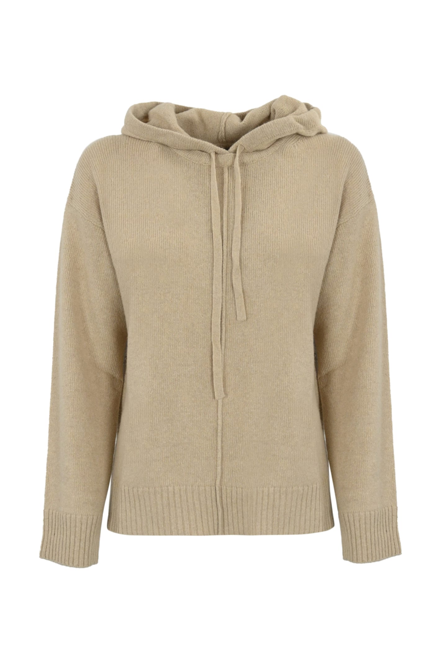 Beige Cashmere Knit Sweatshirt With Hood