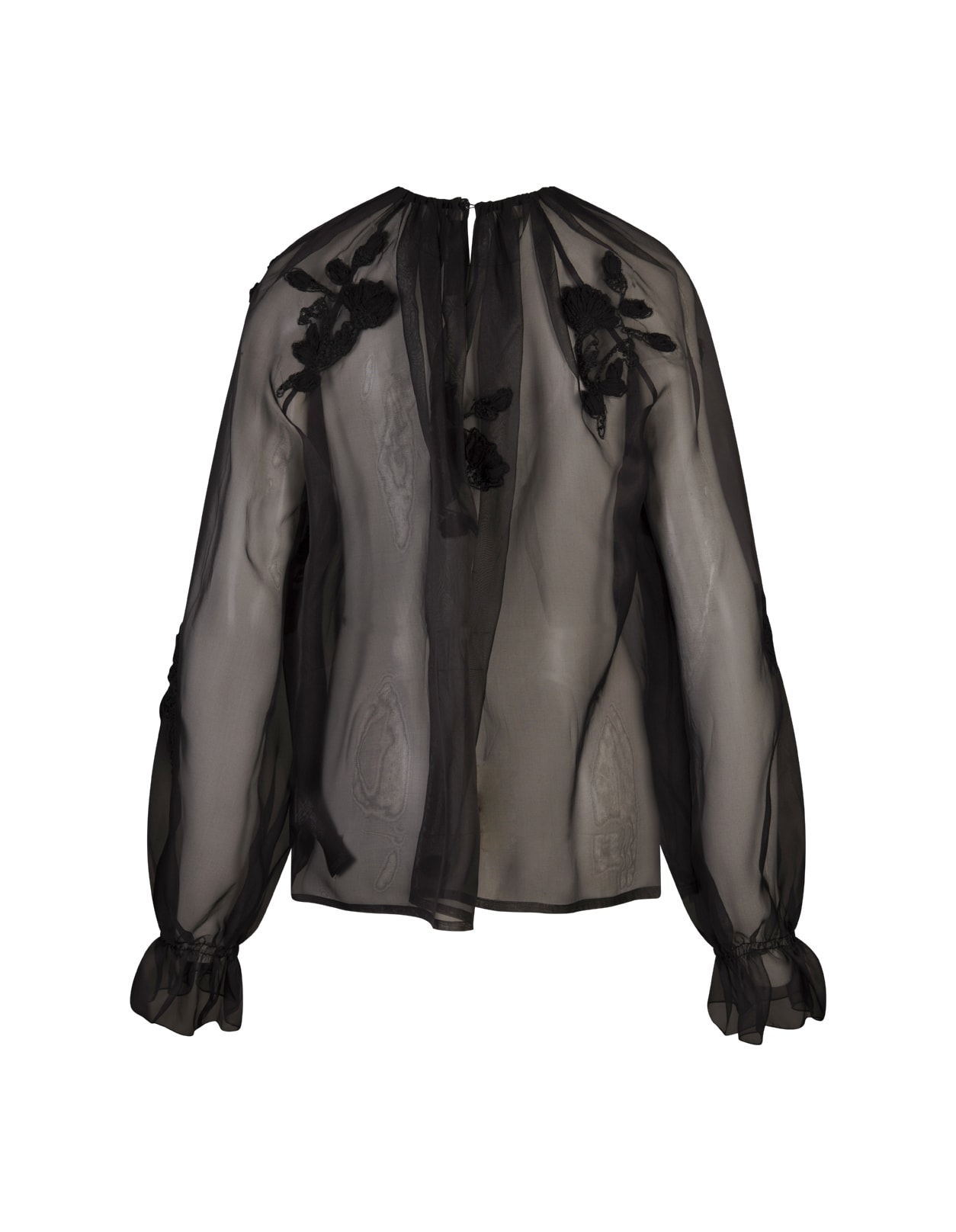 Shop Ermanno Scervino Black Organza Blouse With Macramé Lace