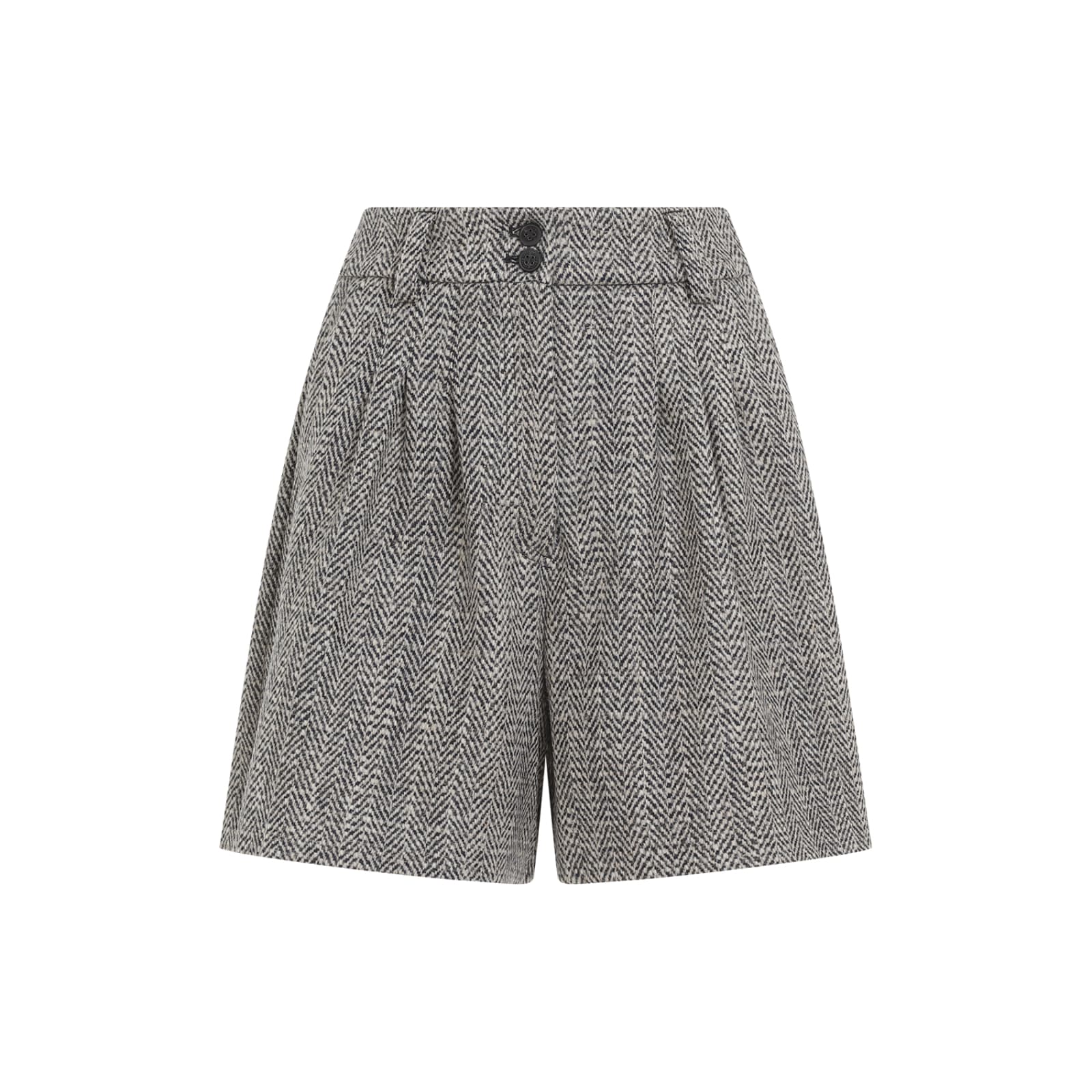 Shop Golden Goose Herringbone Pleated Short Pants In Midnight Ecru