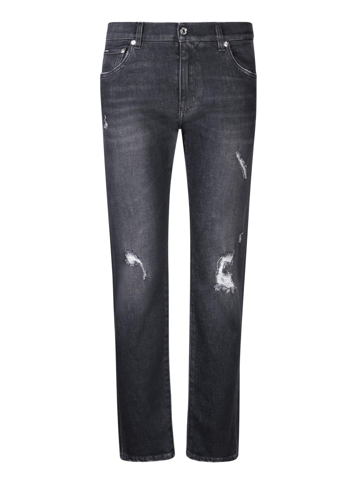 Shop Dolce & Gabbana Straight Leg Distressed Jeans In Nero