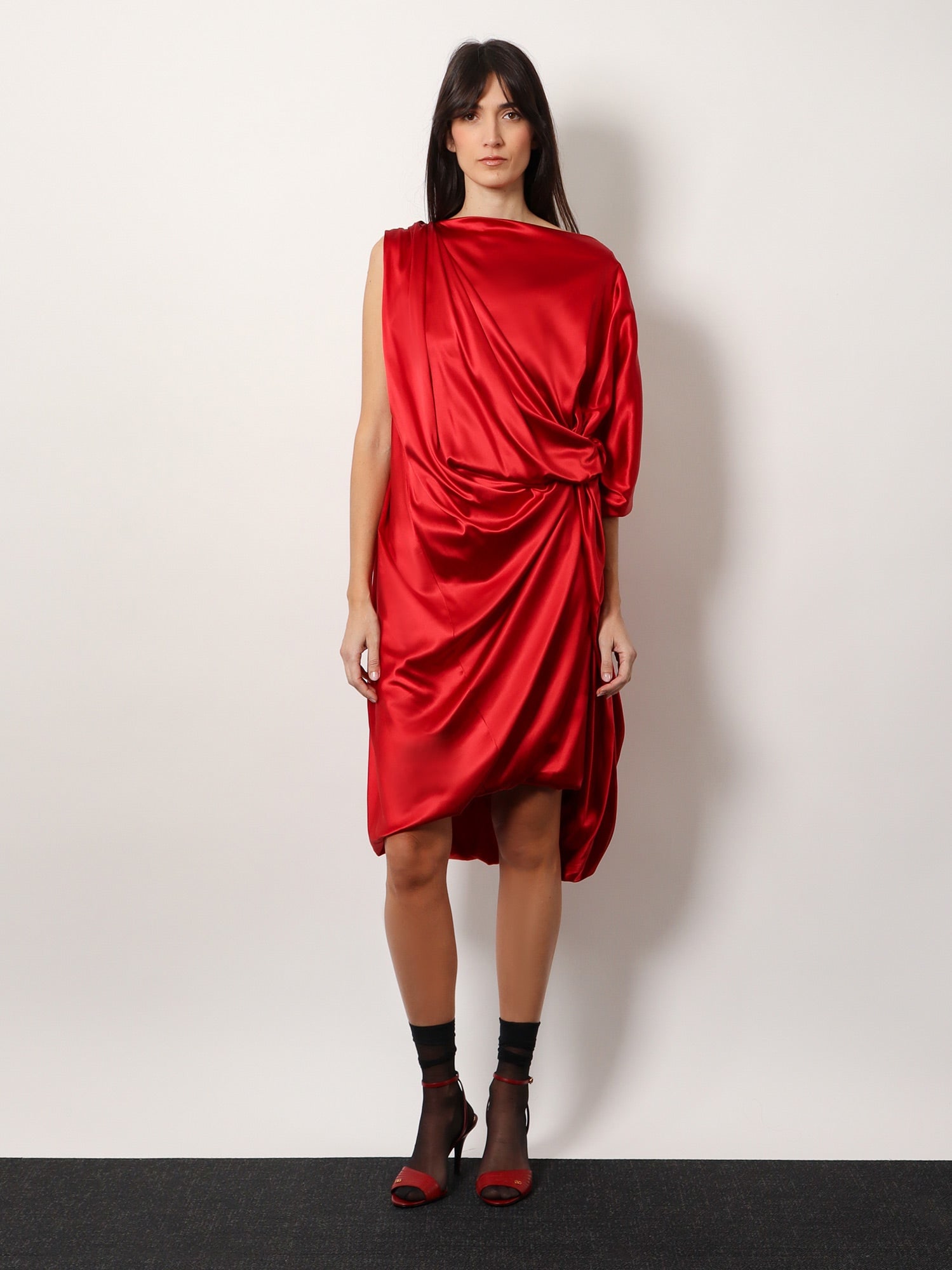 Dries Van Noten Silk Dress With Lateral Knot And Draped Detailing In Red