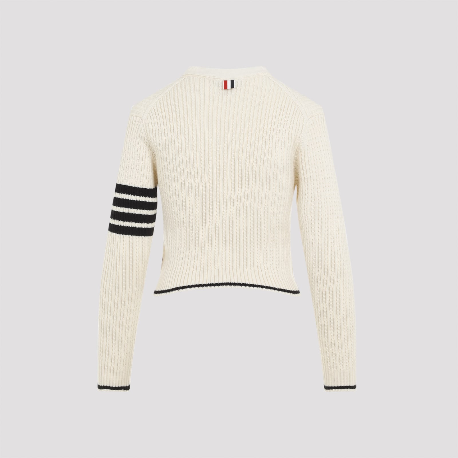 Shop Thom Browne Baby Cable Cropped V-neck Cardigan In White