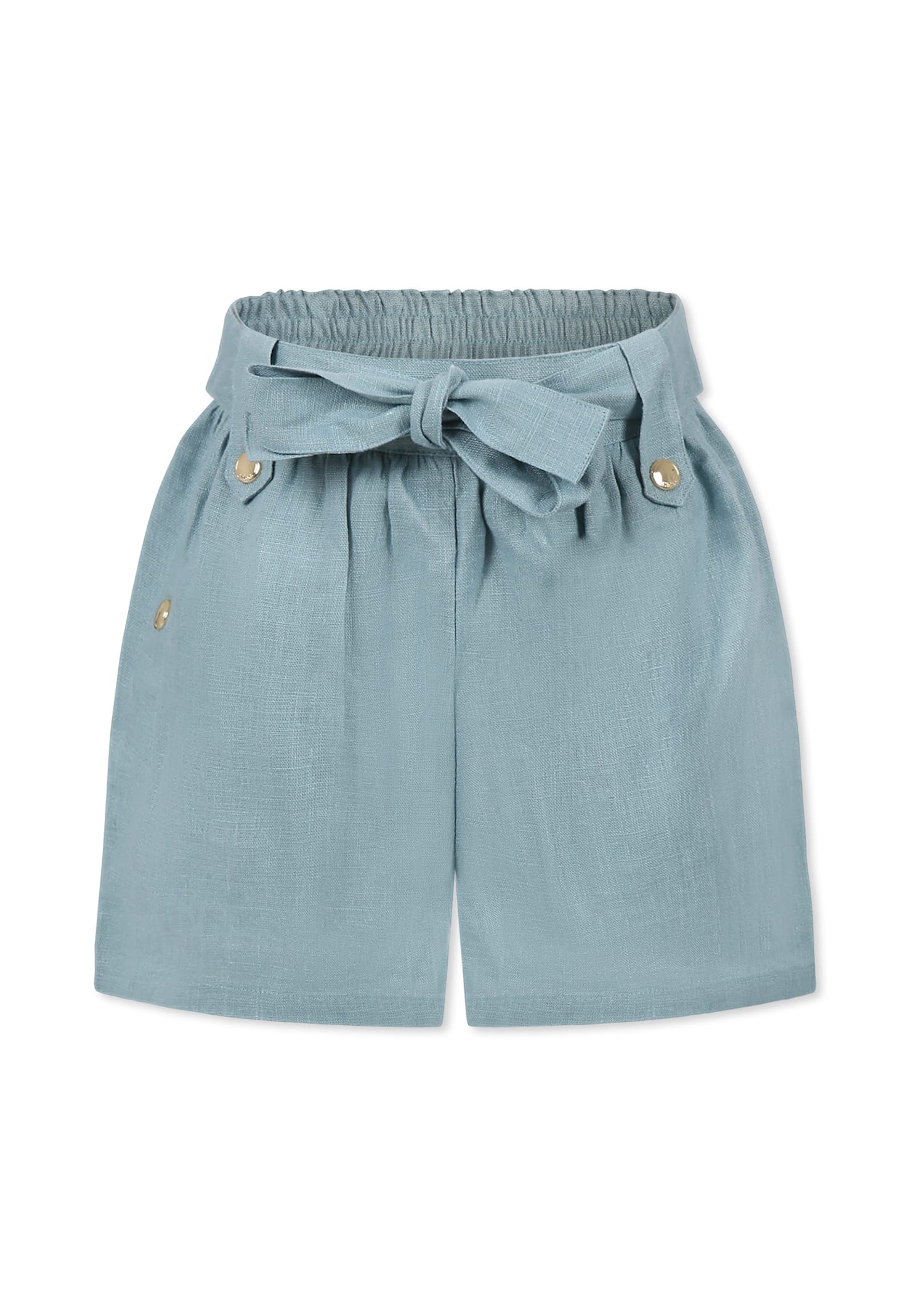 Chloé Light Blue Shorts For Girl With Logo In Light Blue