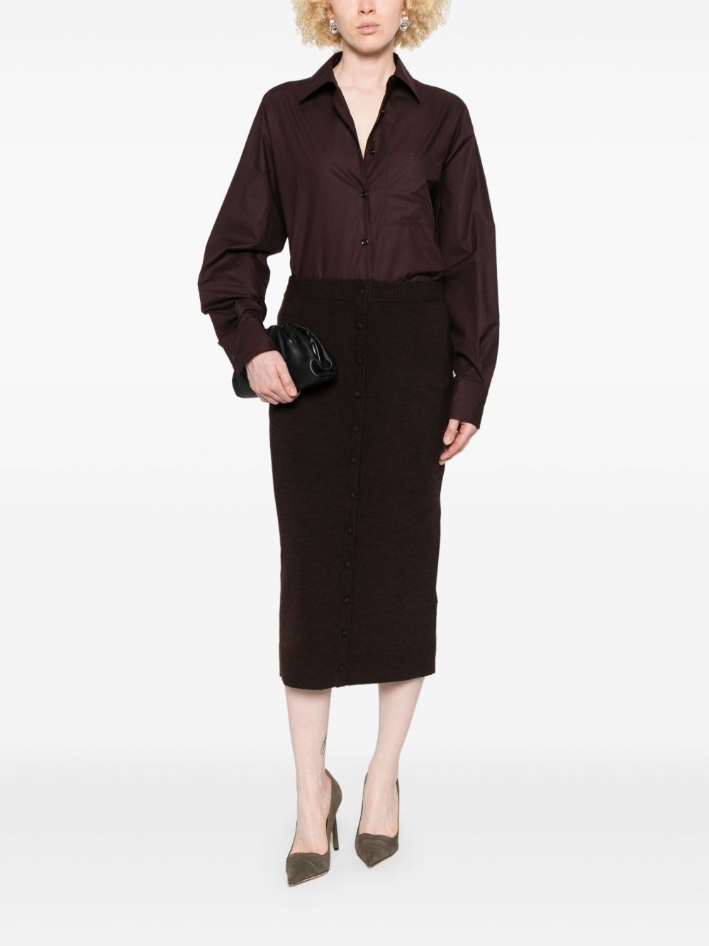 Victoria Beckham Brown Midi Skirt In Wool Blend In Brown