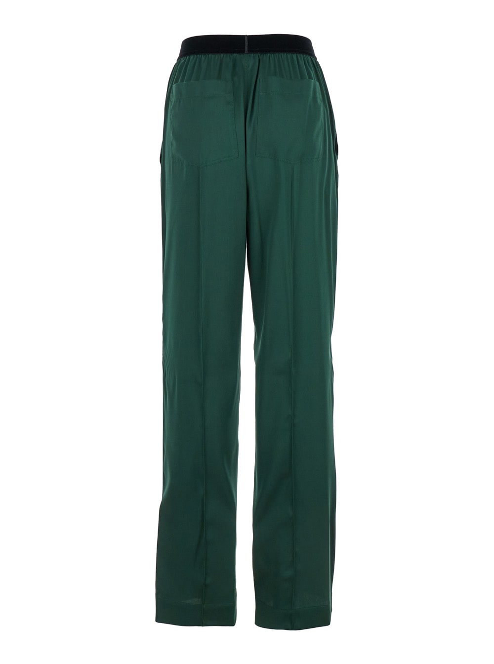 Shop Tom Ford Green Relaxed Pants With Logo Detail In Stretch Silk Woman