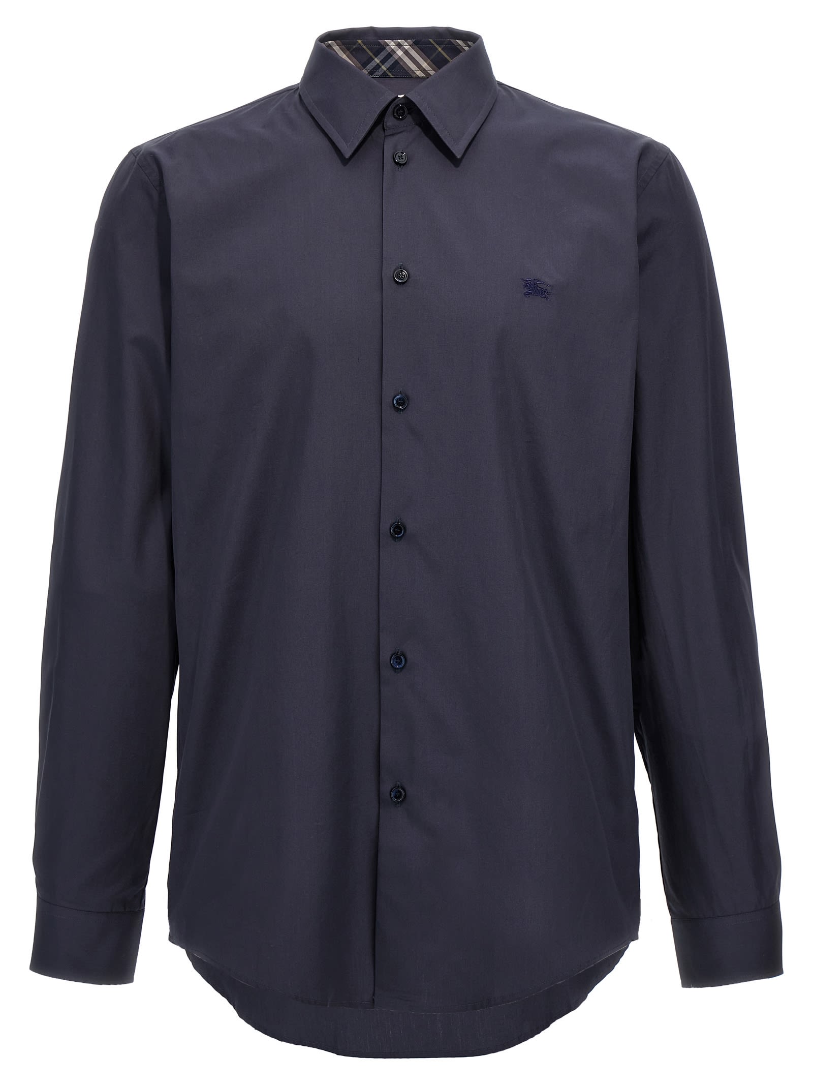 Burberry Logo-embroidered Long-sleeved Shirt In Blue