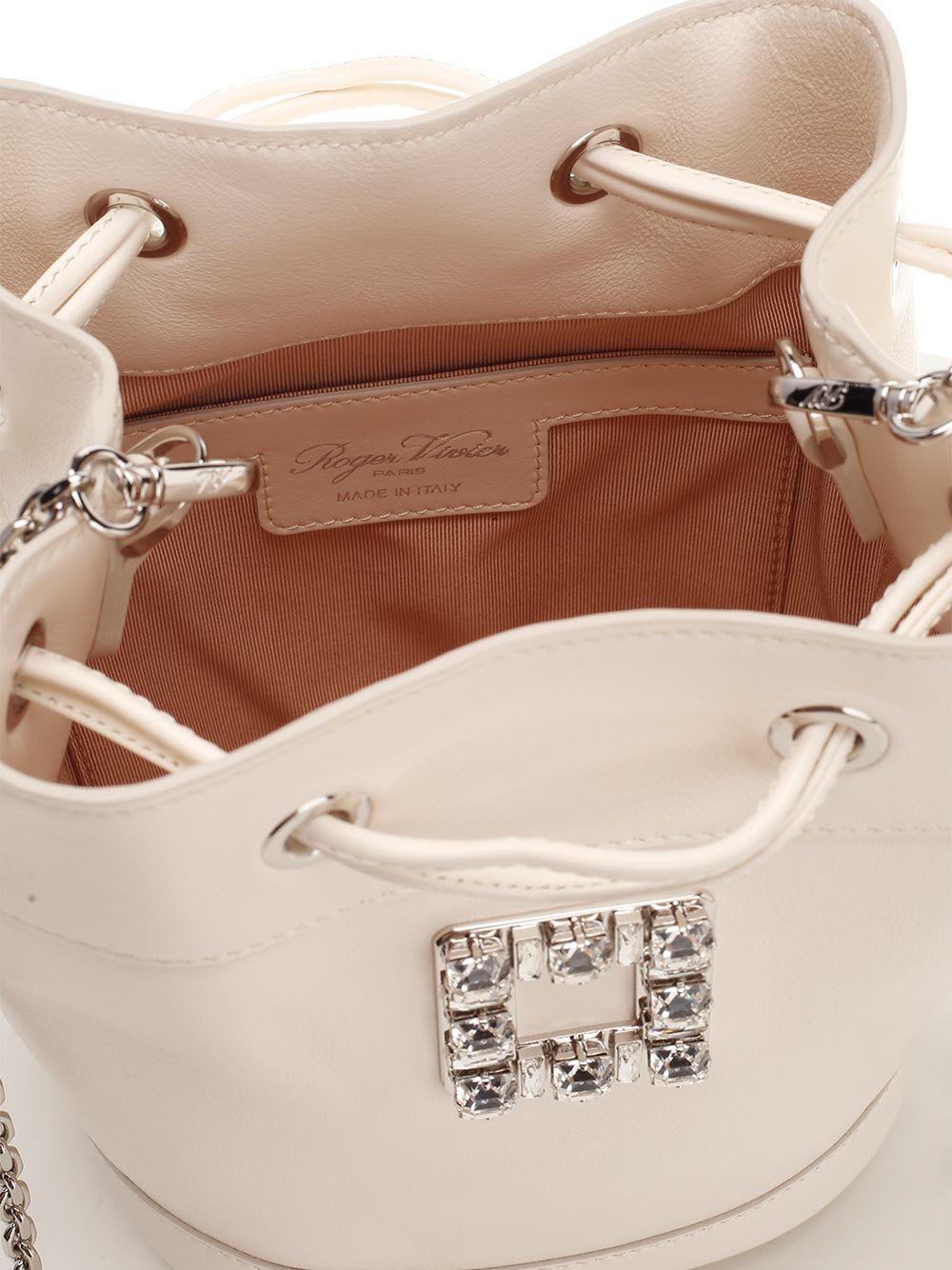 Shop Roger Vivier Très Vivier Leather Bucket Bag In White