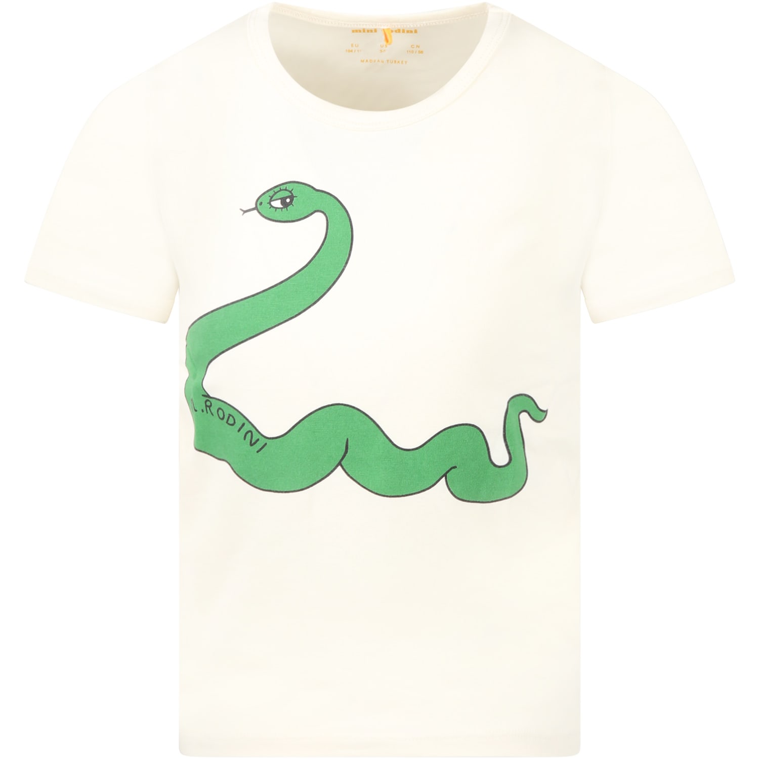 Mini Rodini Ivory T-shirt For Kids With Snake