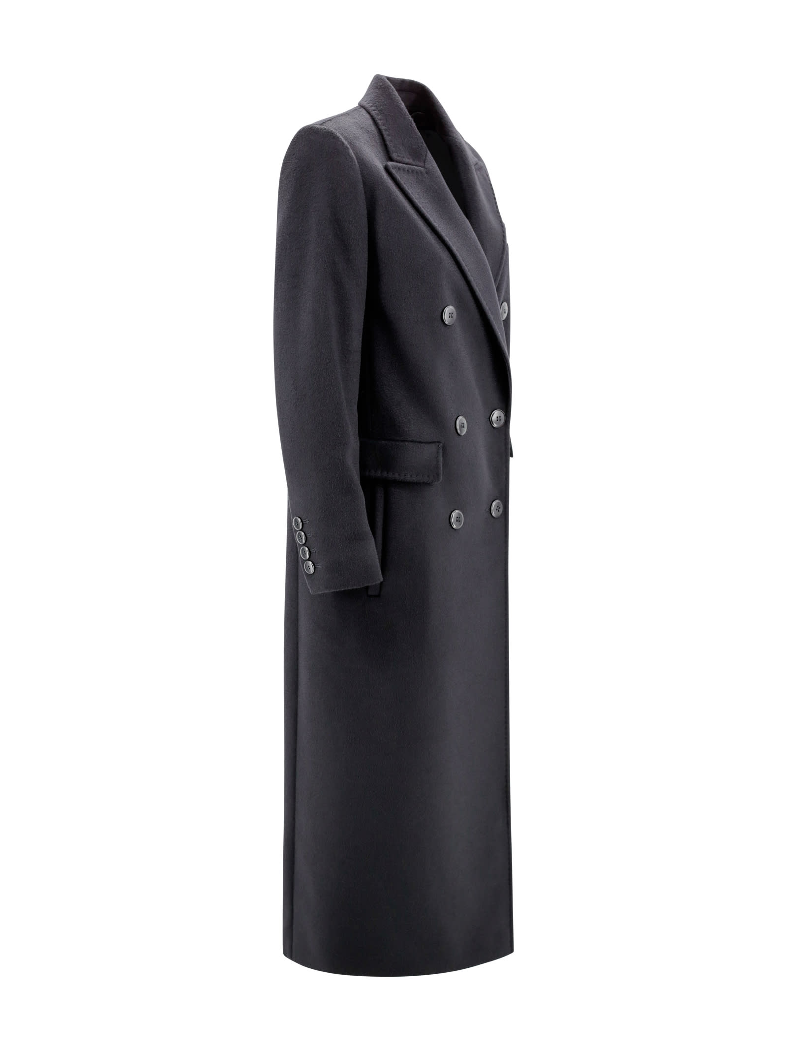 Shop Max Mara Long Double-breasted Wool Coat In Black