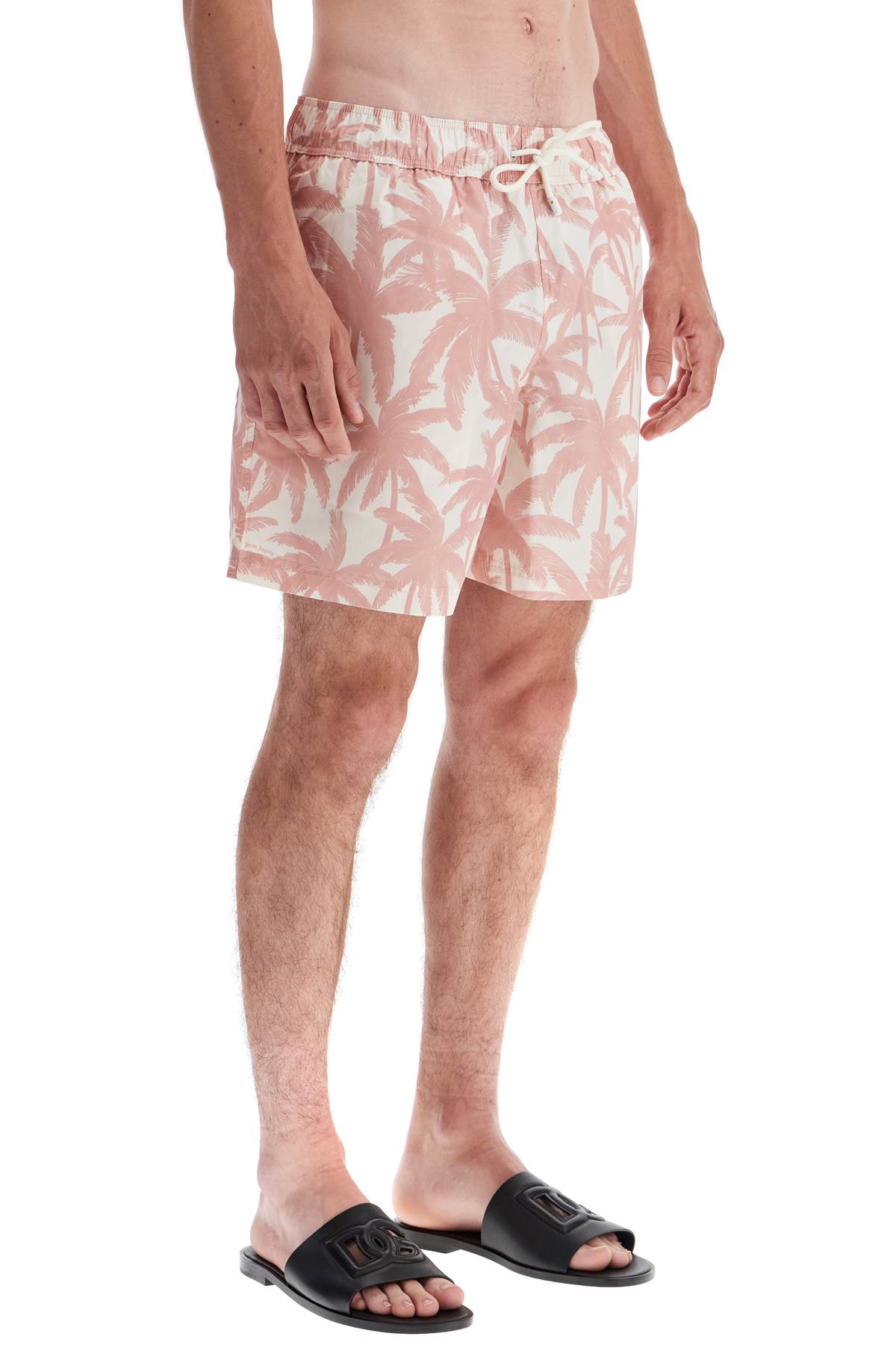 Shop Palm Angels Beach Print Palm Tree Bermuda In Off White Pink (white)