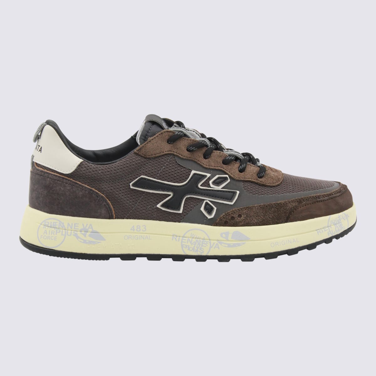 Premiata Stylish Sneakers With Contrast Sole And Padded Collar In Brown