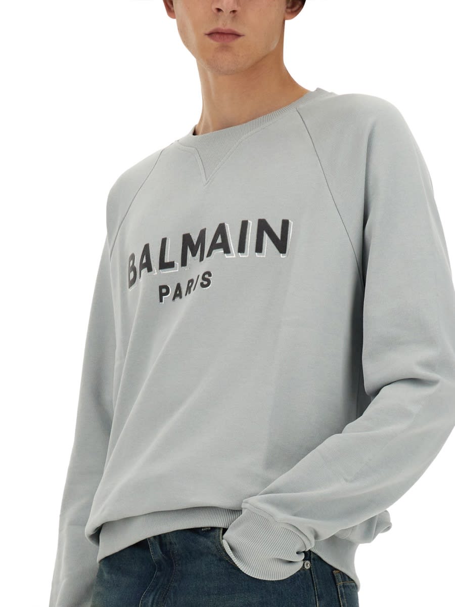 Shop Balmain Flocked Logo Sweatshirt In Grey