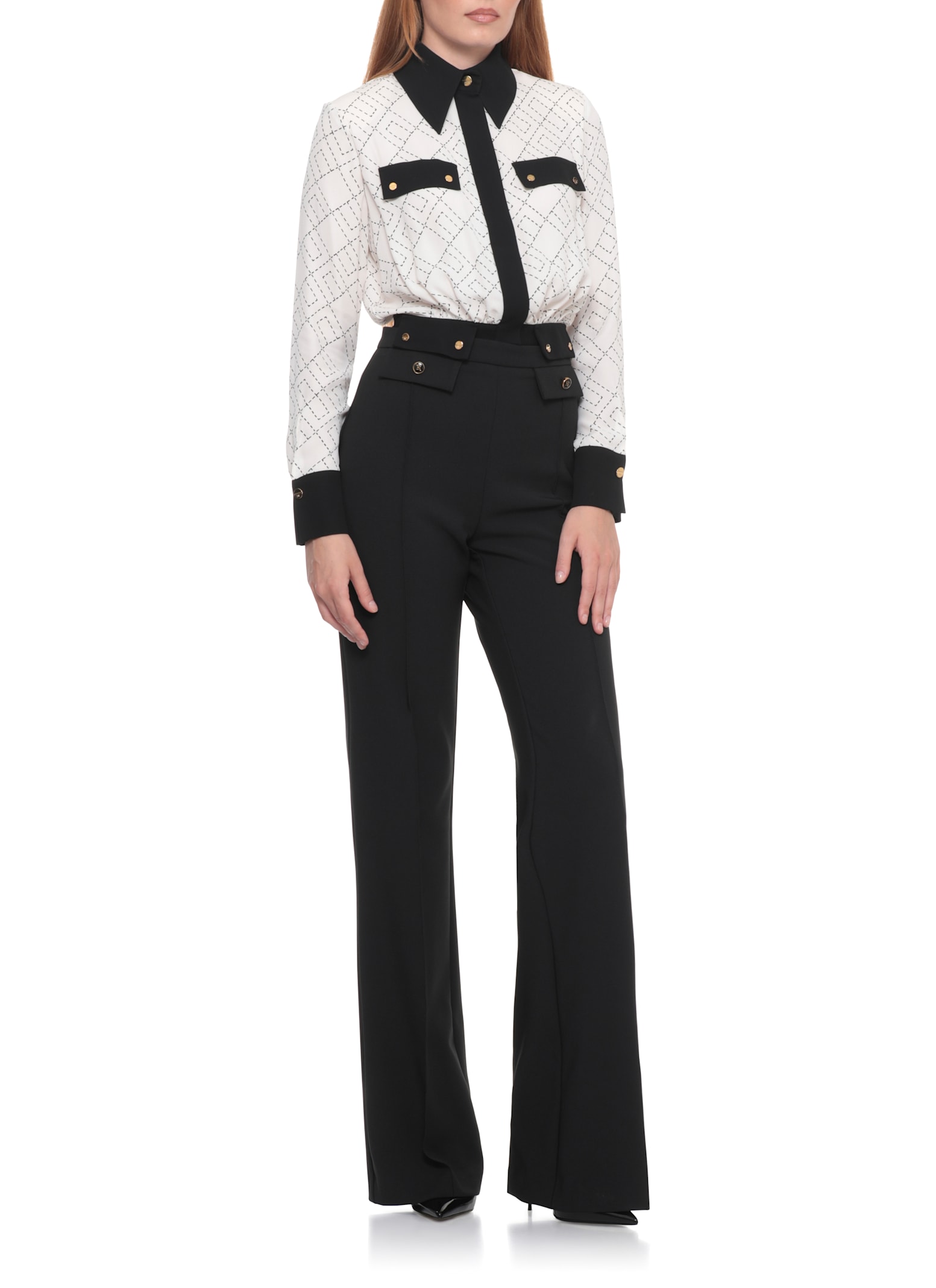 Elisabetta Franchi Long Sleeve Shirt With Elasticated Hem And Pockets In Multi