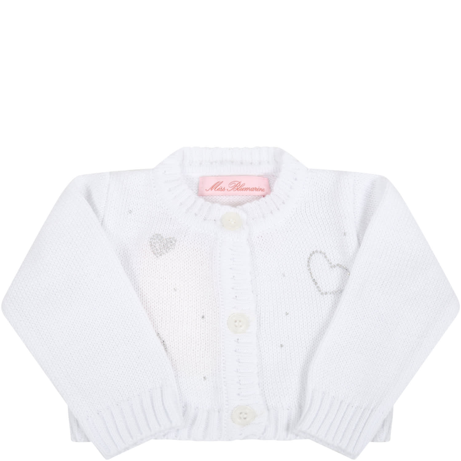 Blumarine White Cardigan For Girl With Hearts