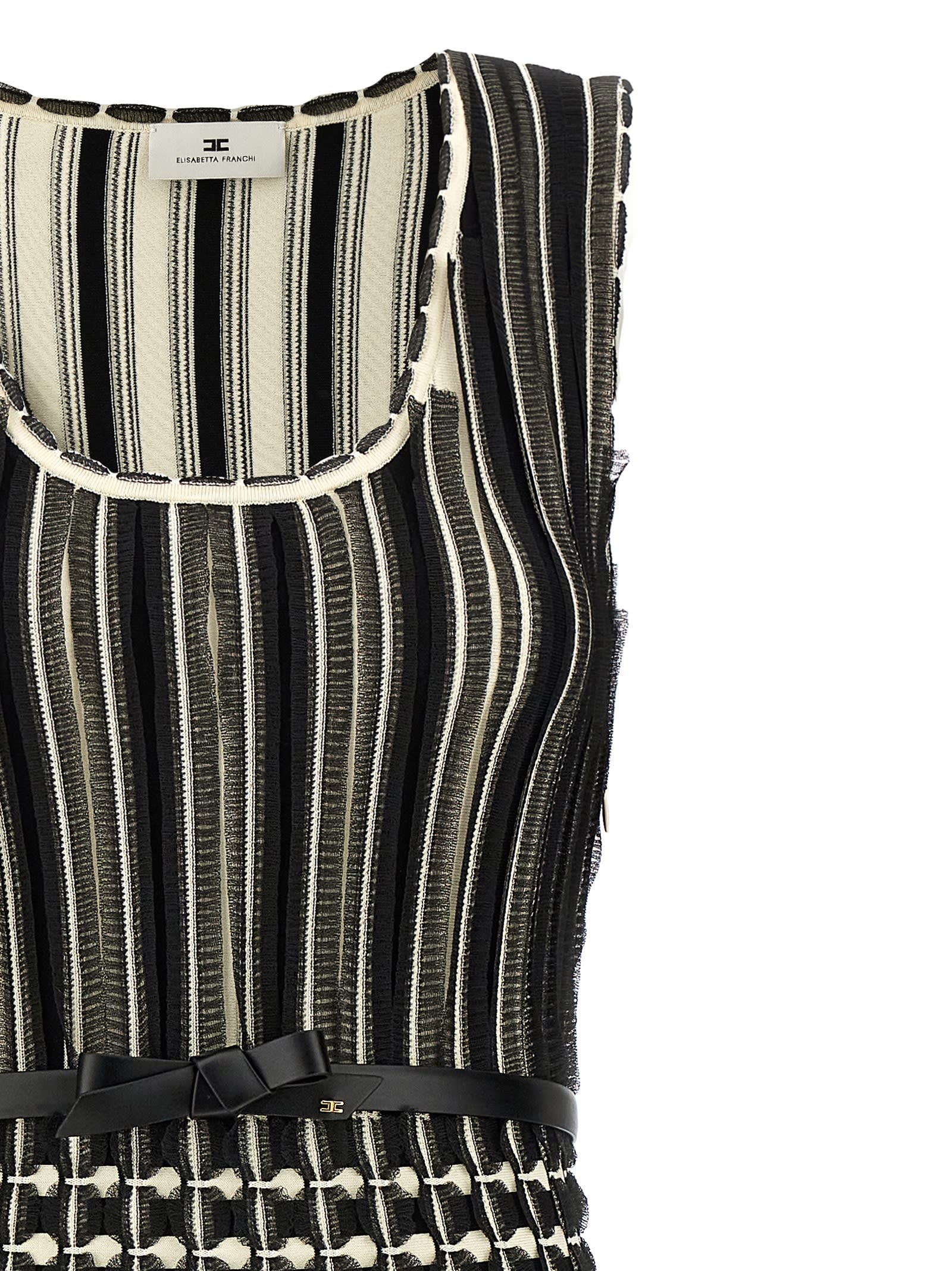 Elisabetta Franchi Micro-ruffles Detailed Midi Dress In White/black