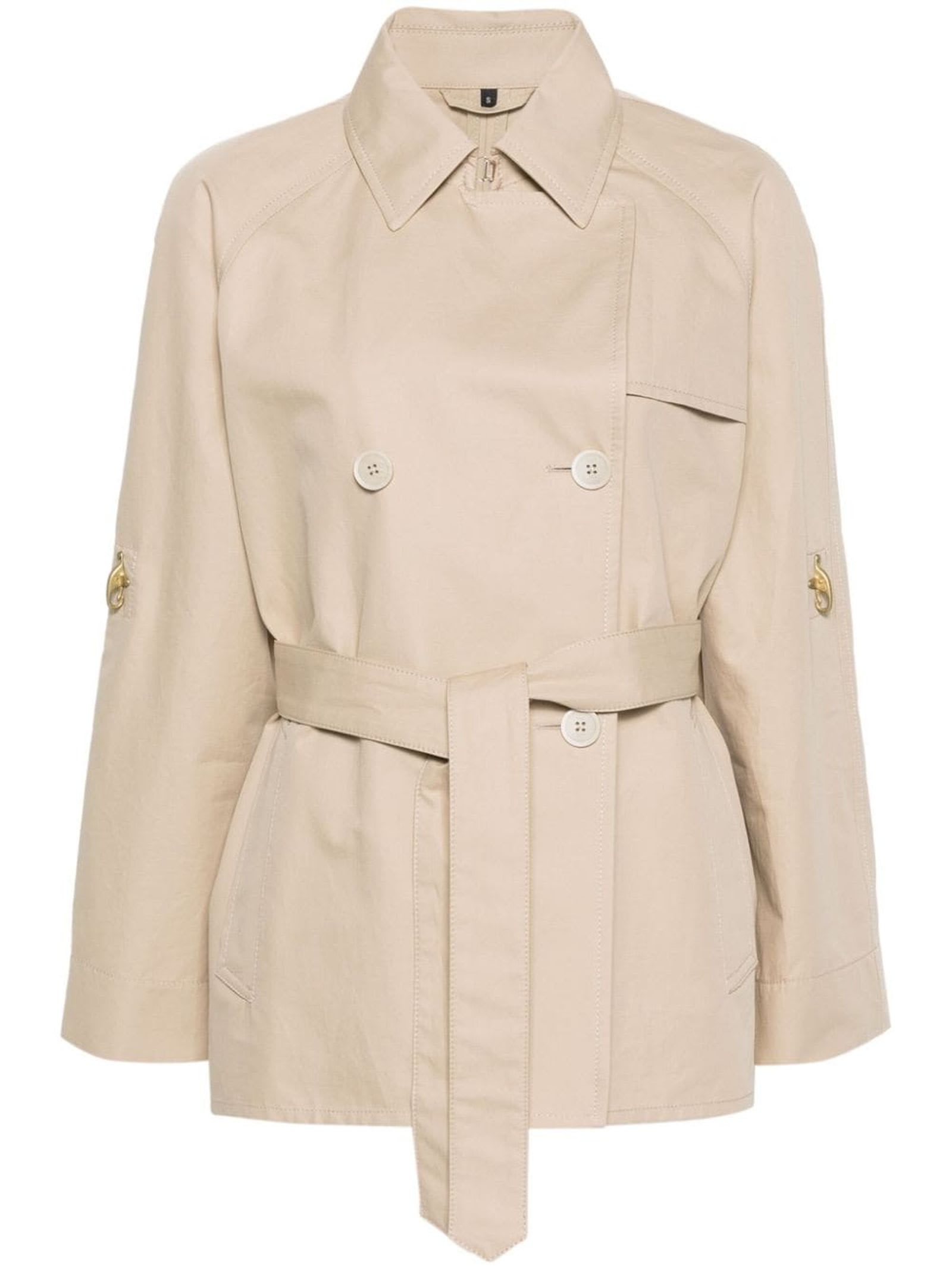 Shop Fay Double-breasted Short Trench Coat In Cotton Twill In Beige