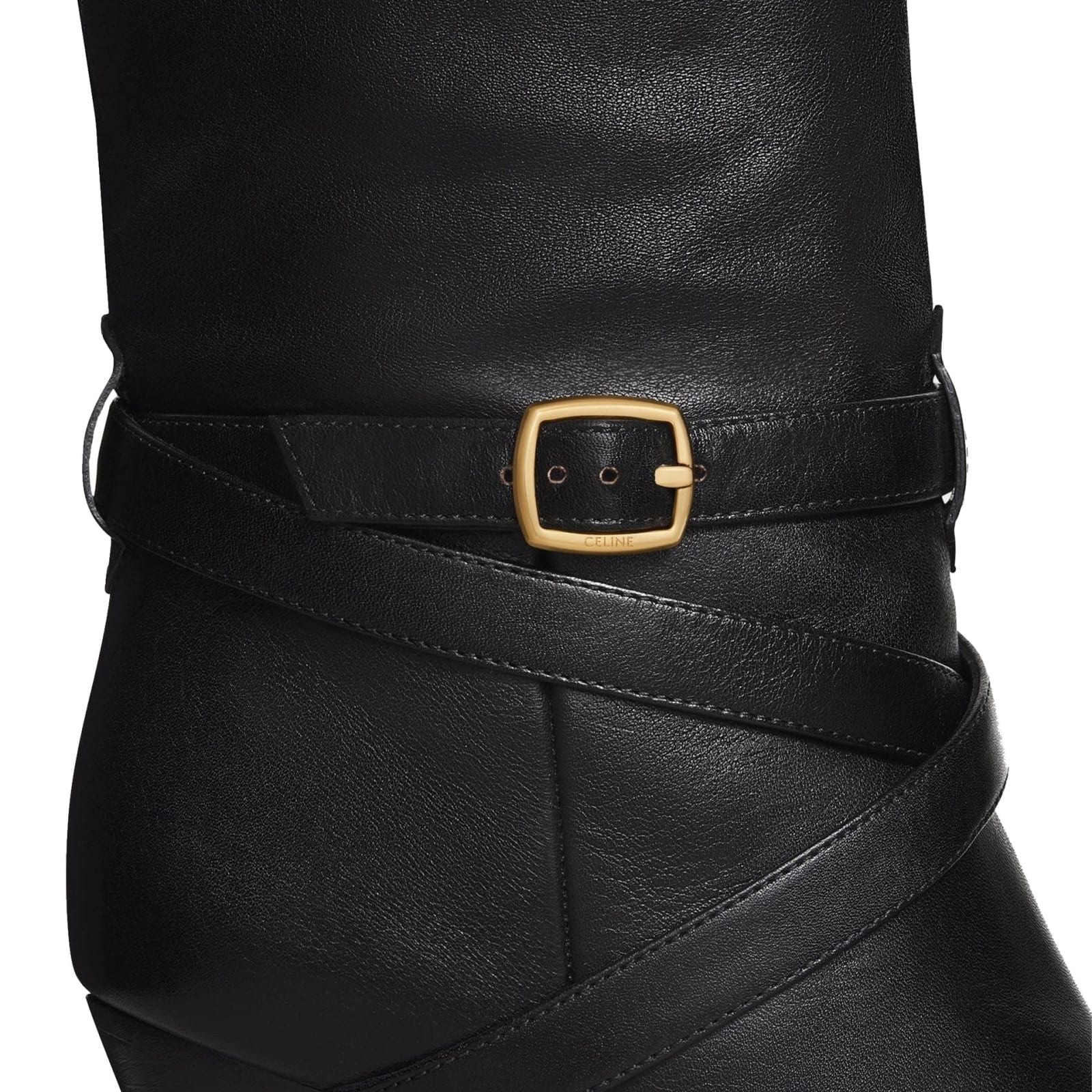 Celine Knee-length Wilters Leather Boots With Ankle Strap 10cm In Black