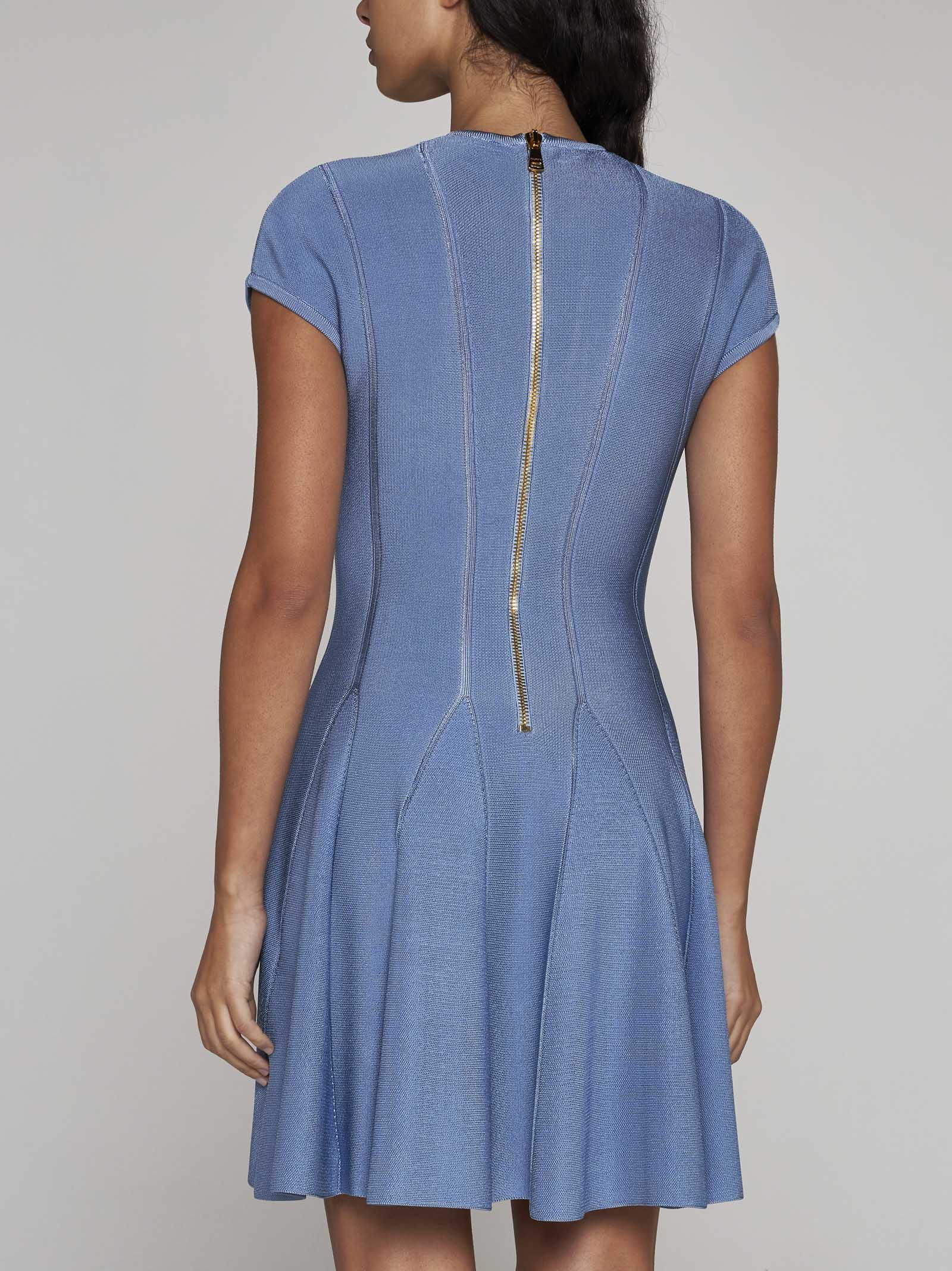 Shop Balmain Buttoned Knit Skater Mini Dress In Blue