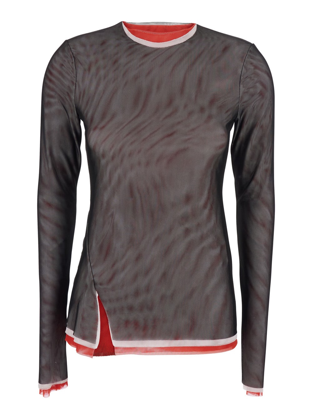 Msgm Black Crew Neck Blouse With Side Slit In Tech Fabric Woman In Brown