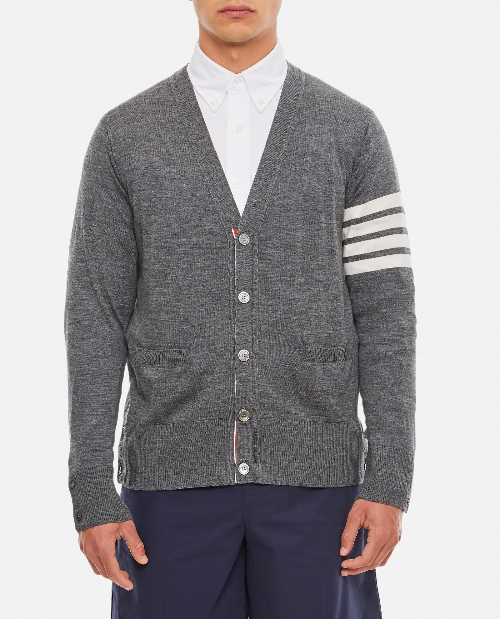 Shop Thom Browne Classic V Neck Cardigan In Grey