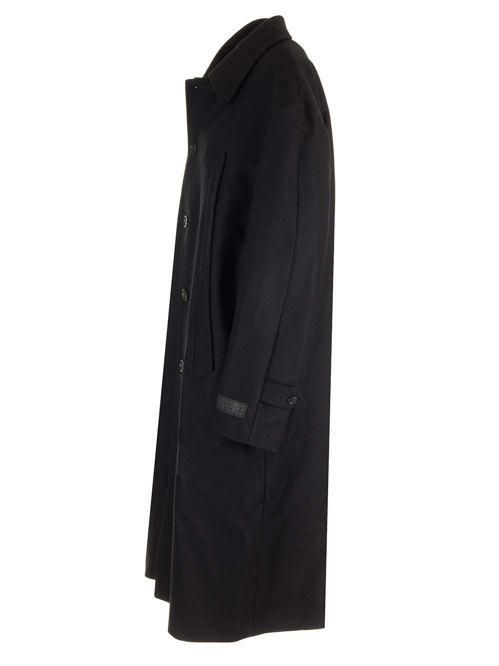 Shop Mm6 Maison Margiela Long Wool Coat In Black