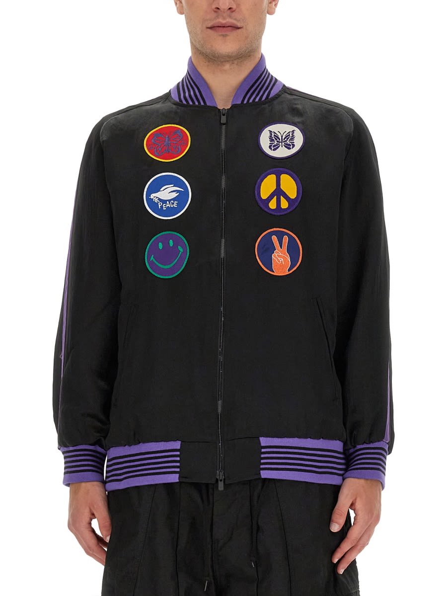 Needles Comfort Fit Satin Jacket With Graphic Patches In Black