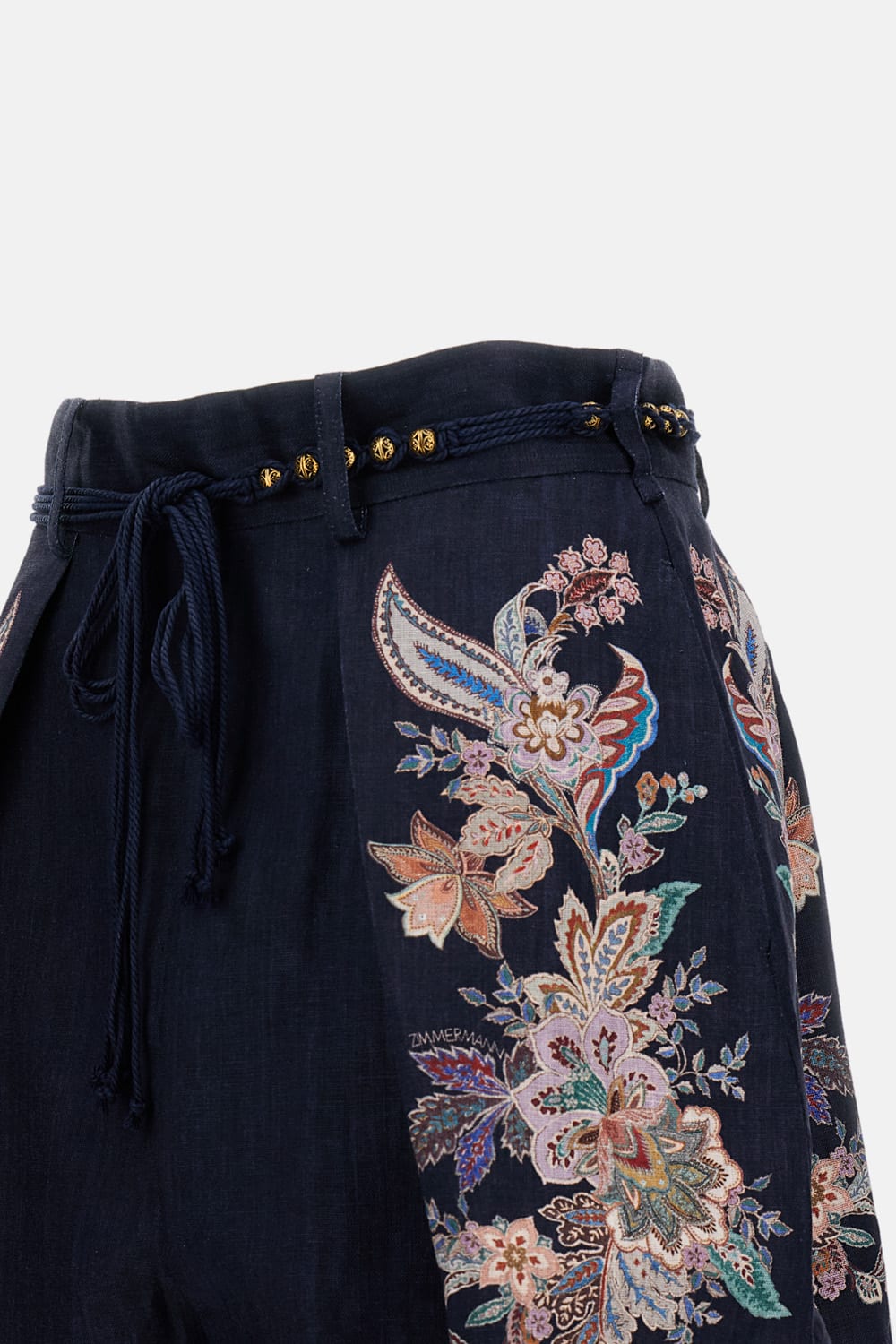 Zimmermann Womens Navy Multi Paisley Rhiannon Floral Linen Shorts Xs