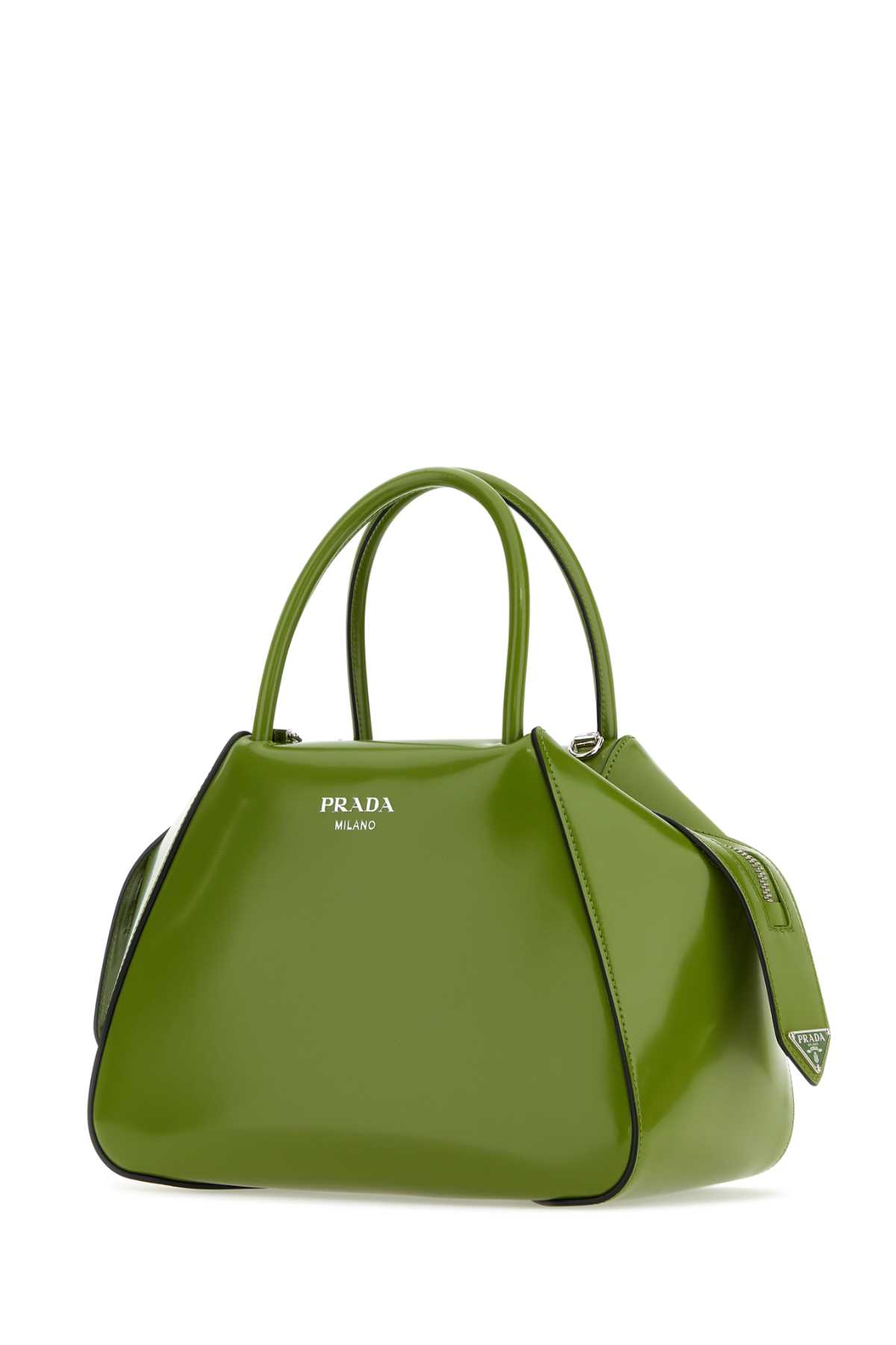 Shop Prada Green Leather Handbag In Felce