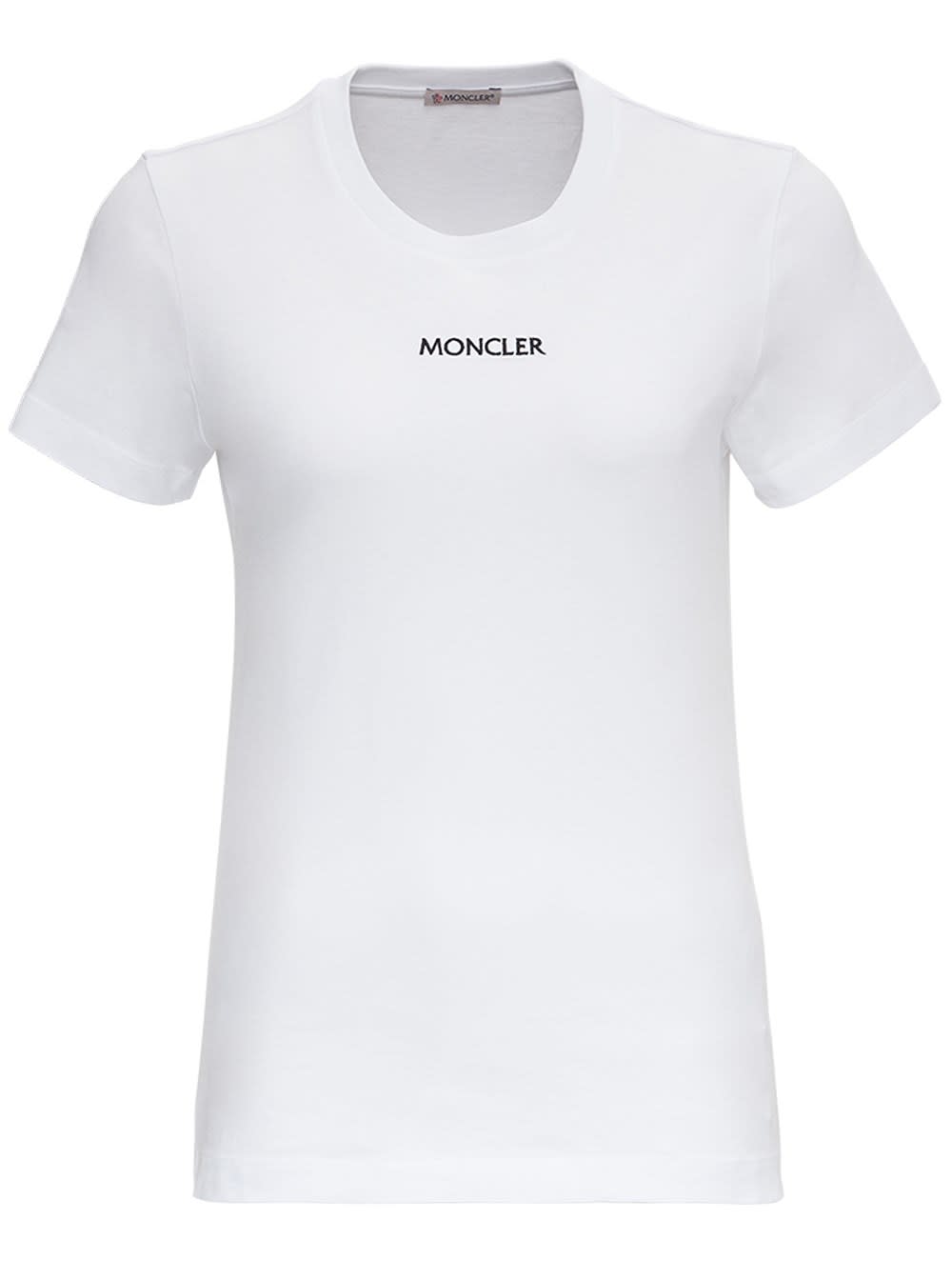 Click to view more detailed imagery on our partner's website Moncler Jersey T-shirt With Logo Inlay In White