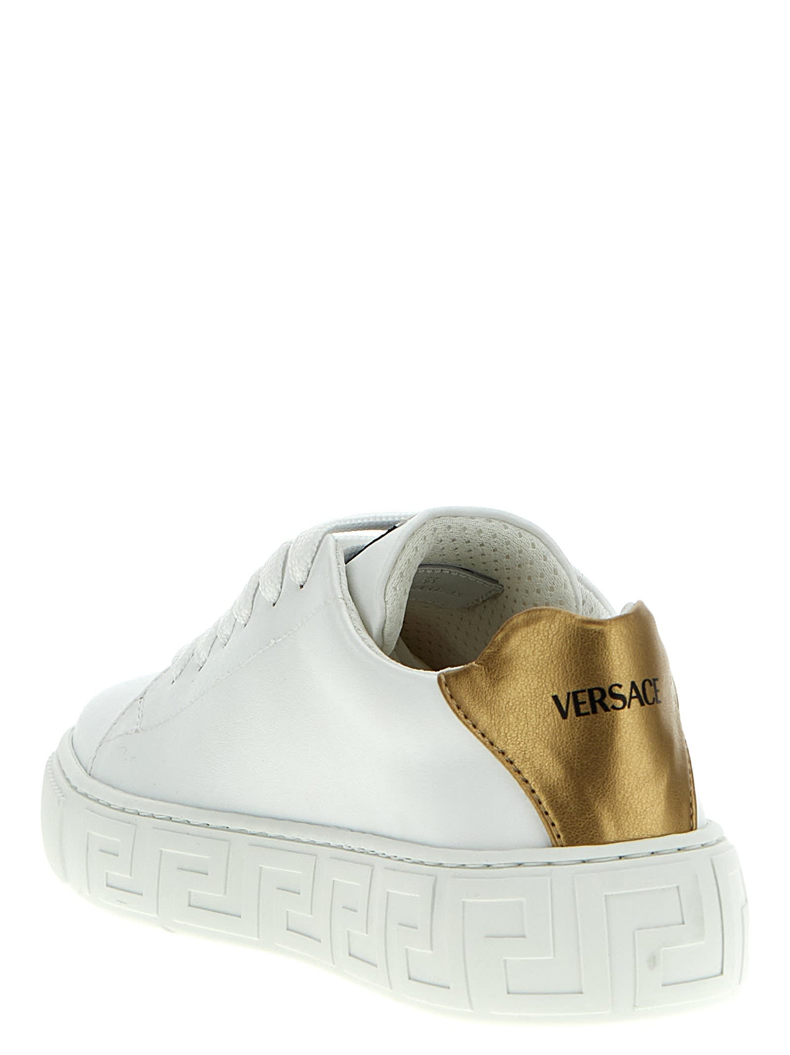 Shop Versace La Greca Sneakers In White