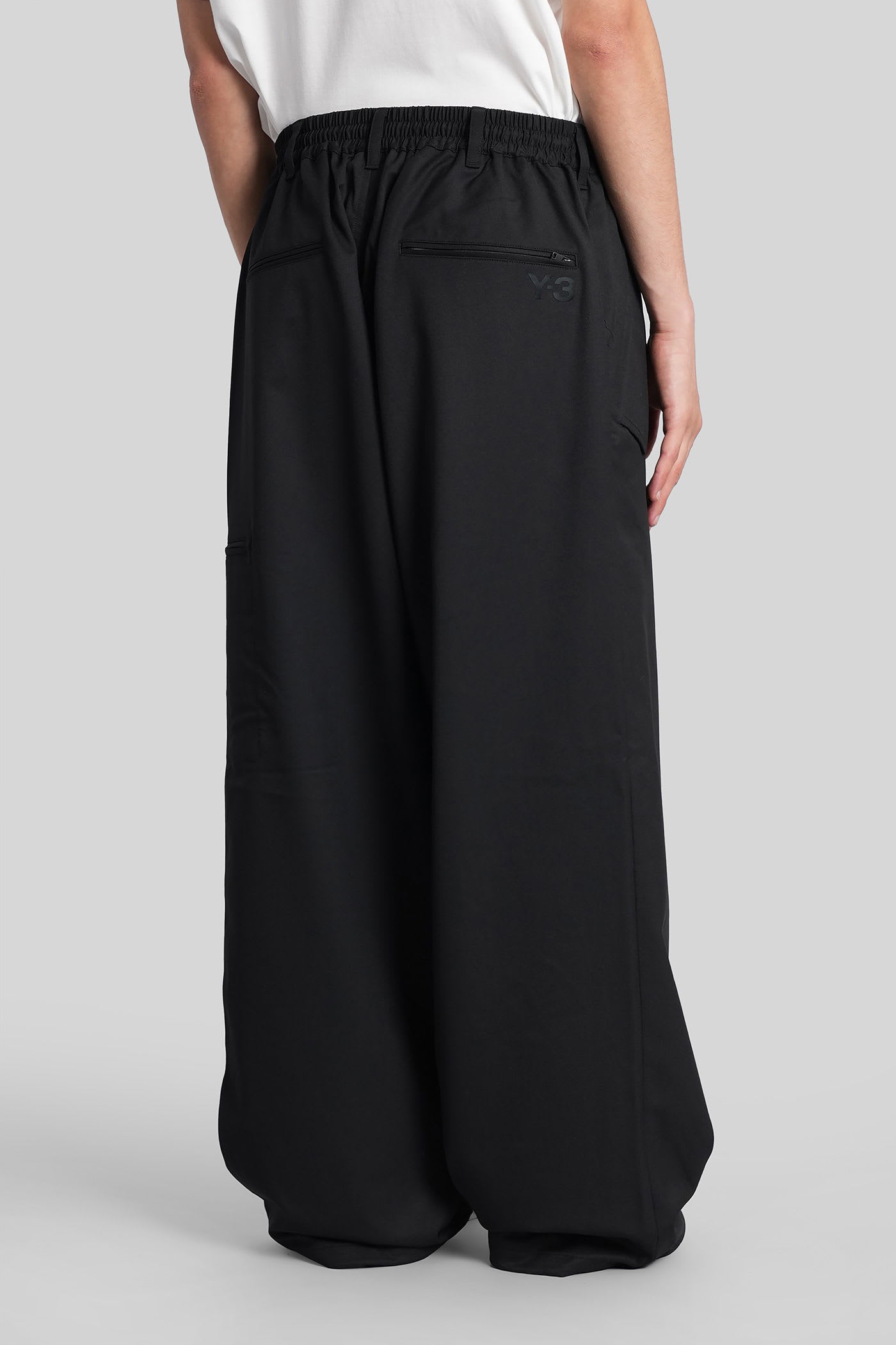 Y-3 Loose Black Jogger Pants With Adjustable Drawstring And Striped Details In Black