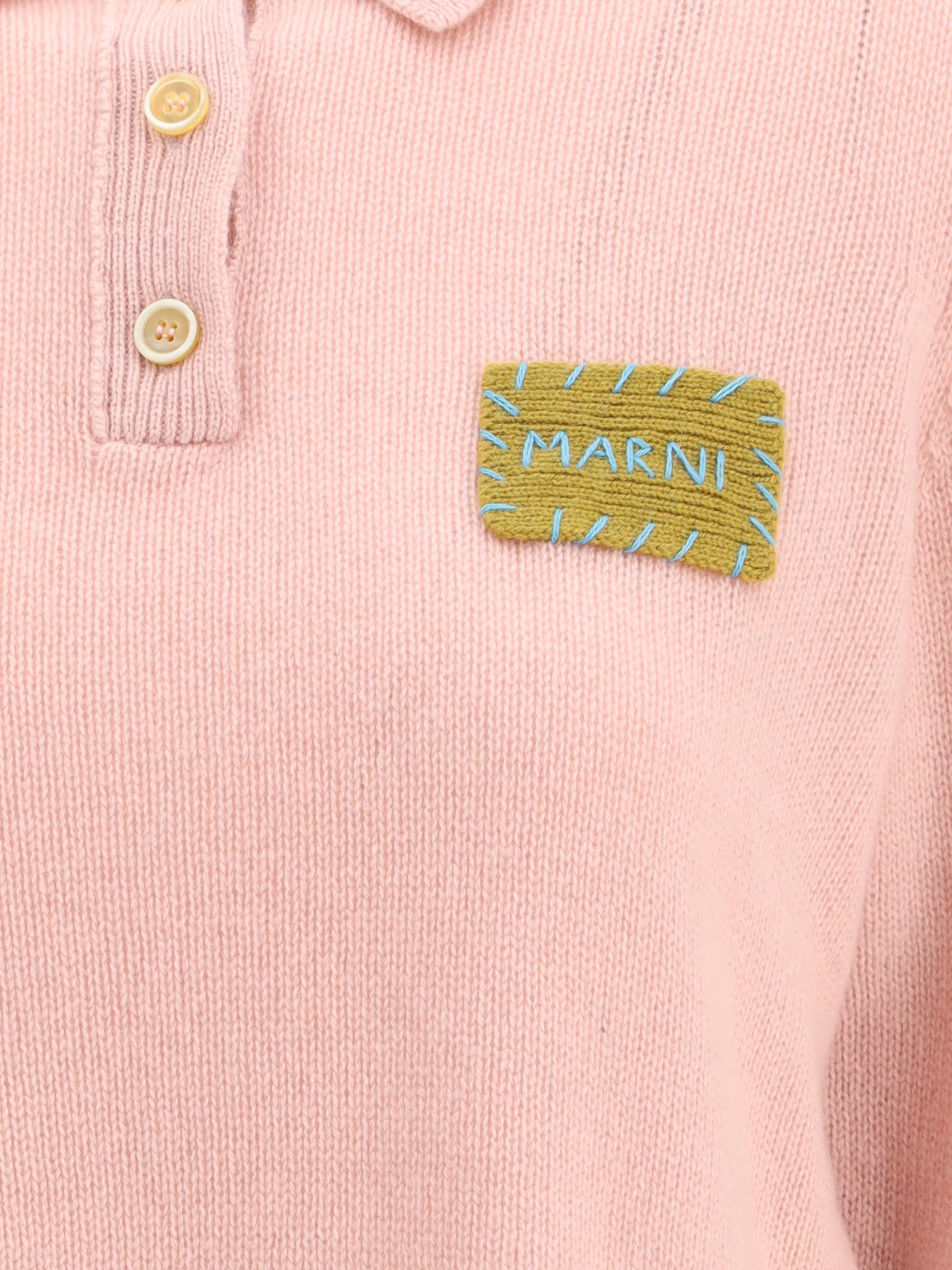 Marni Multicolor Cashmere Polo Shirt In Pink