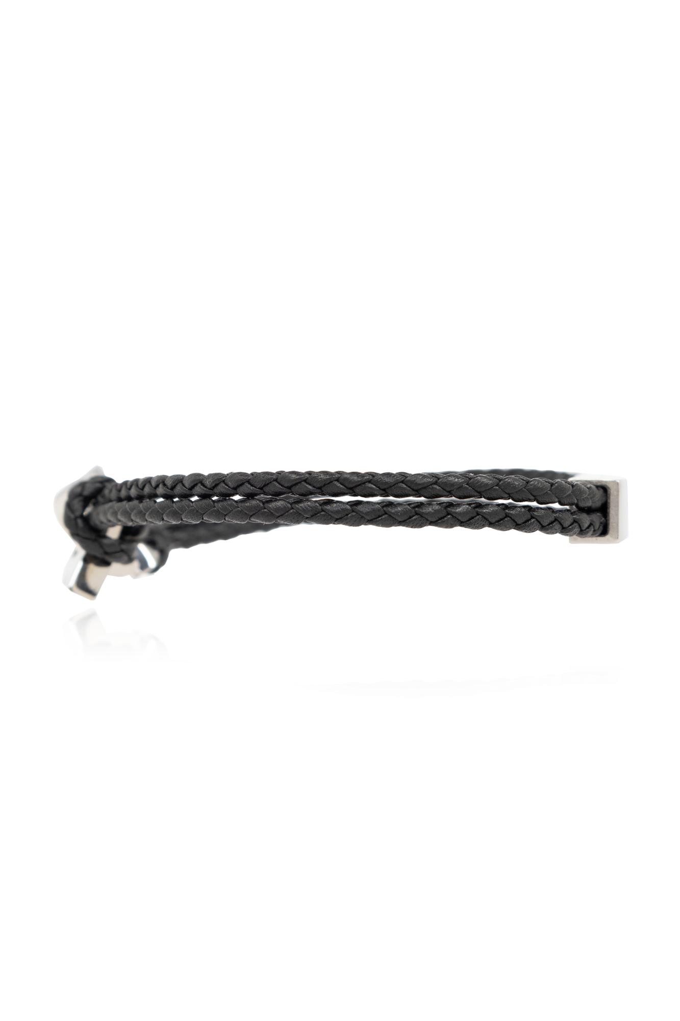 Ferragamo Double Gancini Braided Leather Bracelet In Black