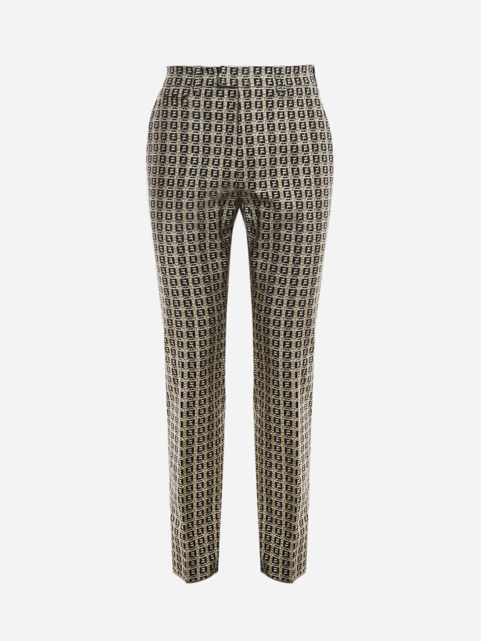 Fendi Stretch Cotton Trousers With All-over Ff Motif
