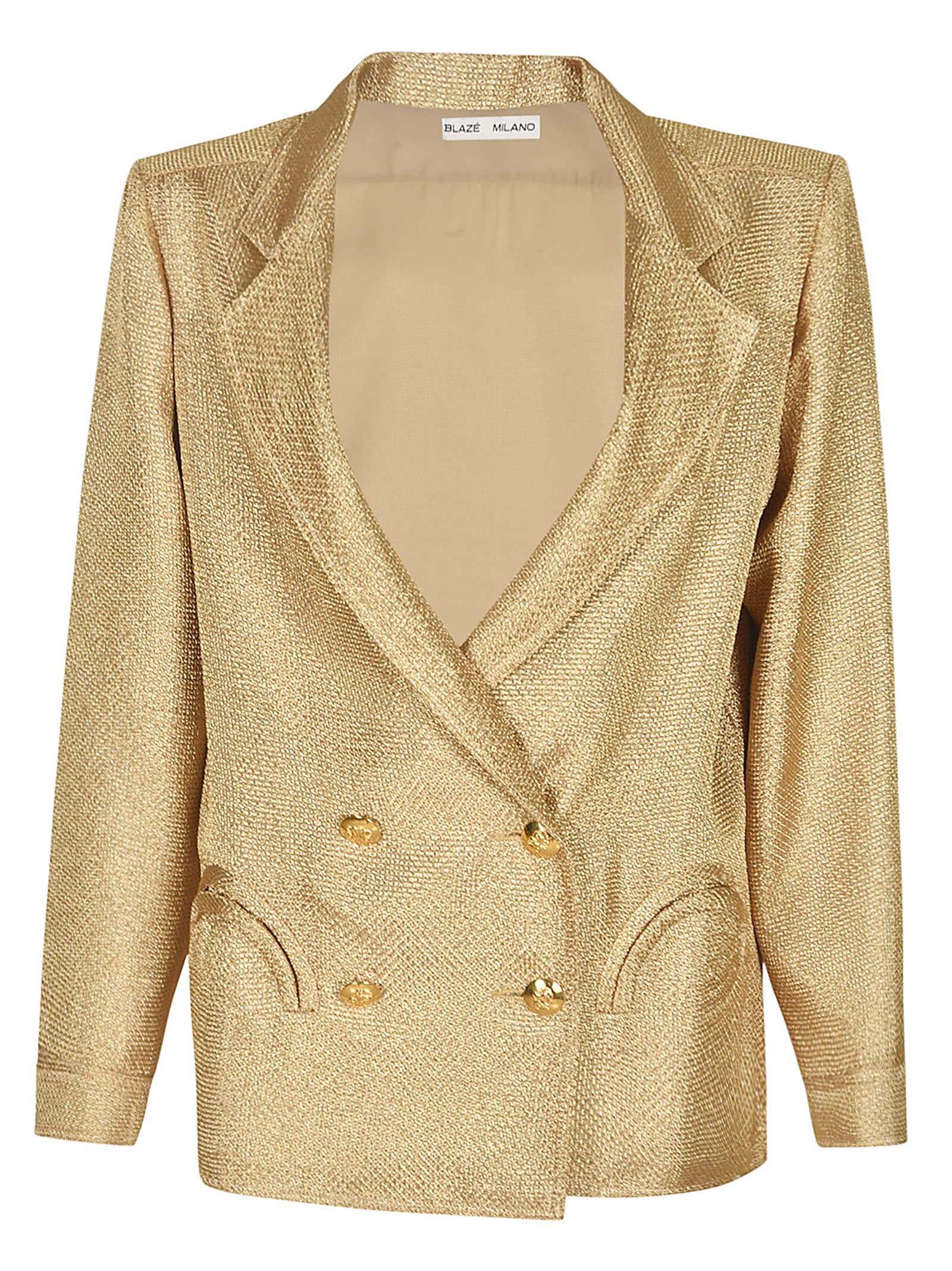 Shop Blazé Milano Double-breasted Fitted Blazer In Gold