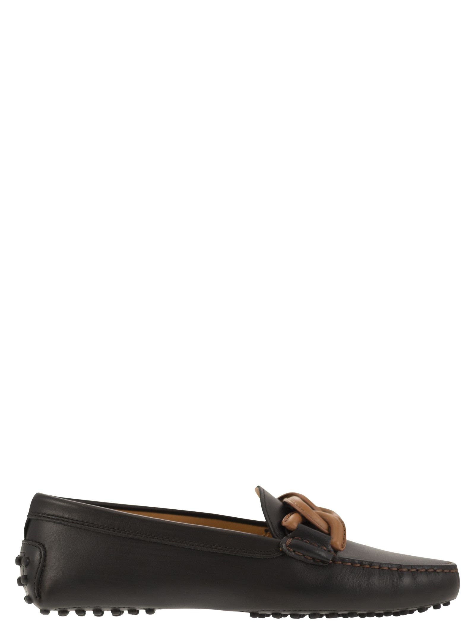 Shop Tod's Moccasin With Leather Chain In Black