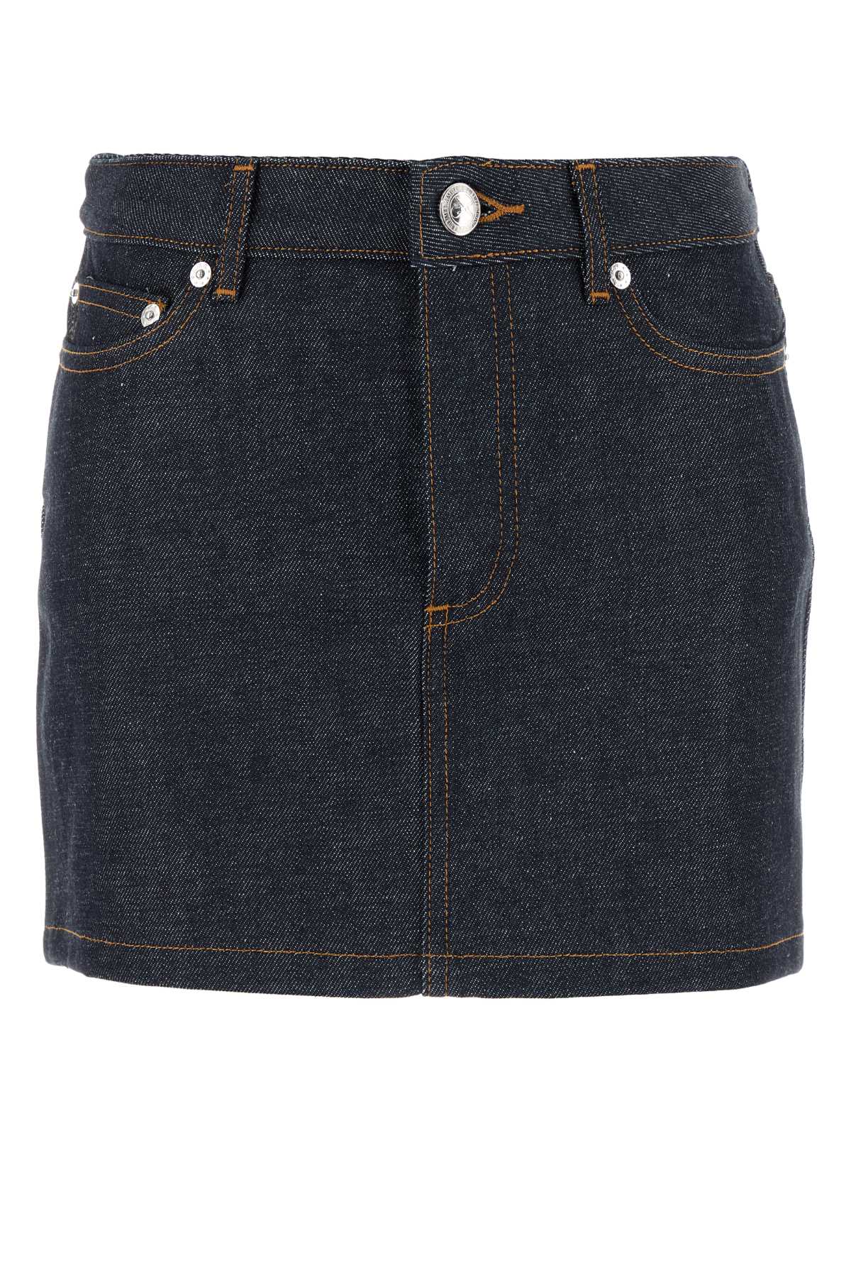 Apc Short Denim Skirt With Pockets And Loops In Indigo