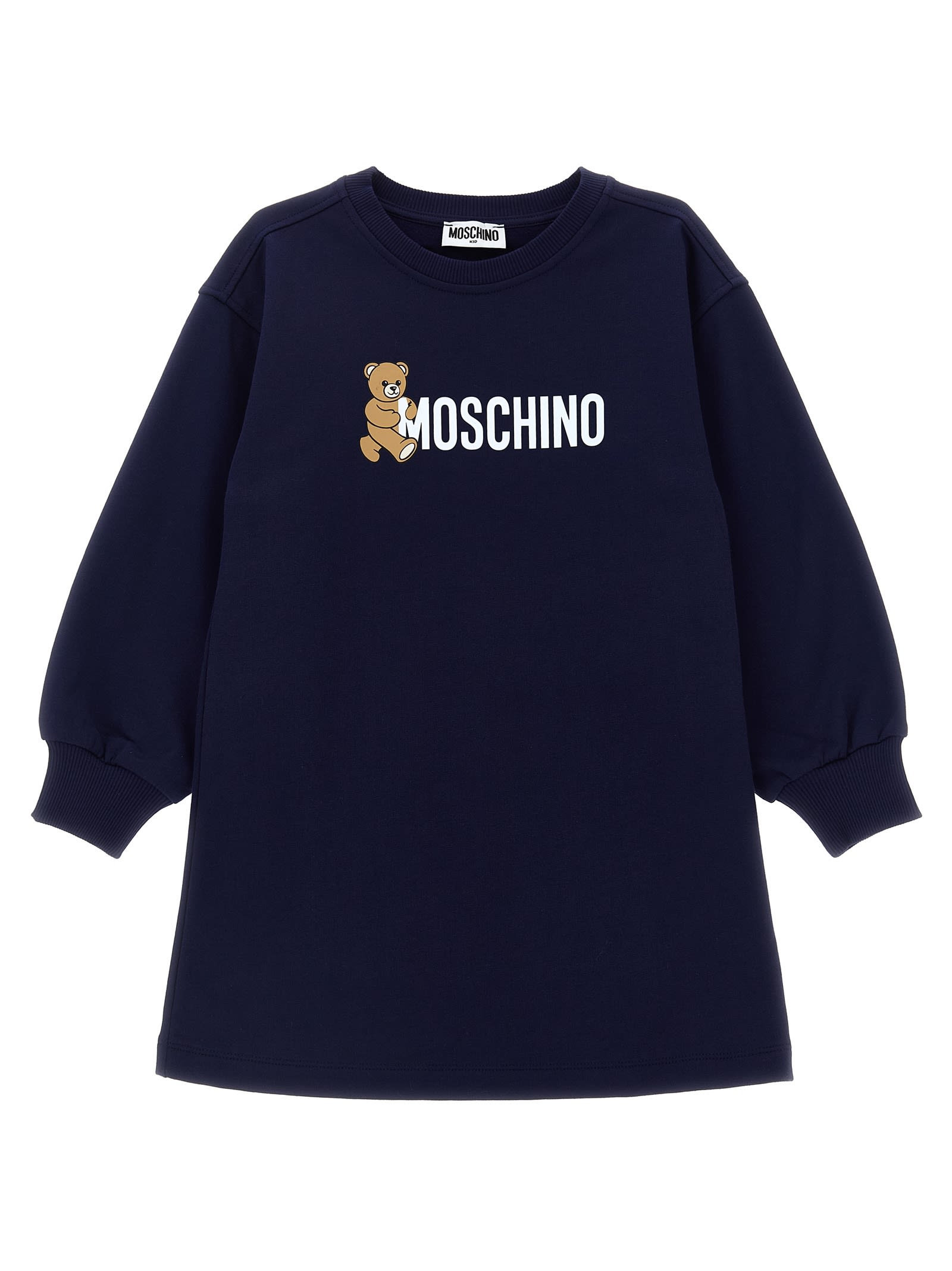 Moschino Teddy-print Cotton Dress In Blue