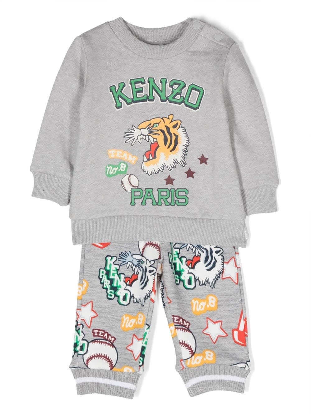 Kenzo Graphic-print Cotton Track Suit In Gray